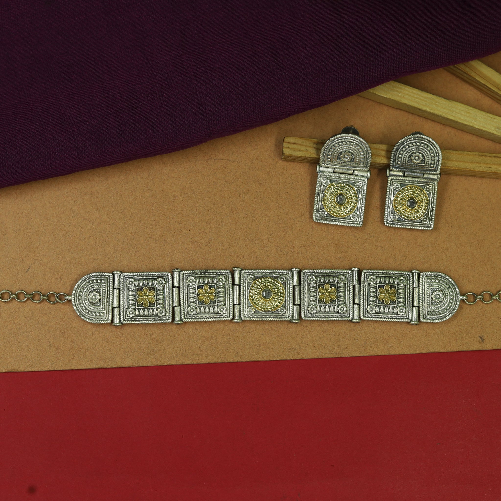 Choker Oxidized Necklace Set 15409-59