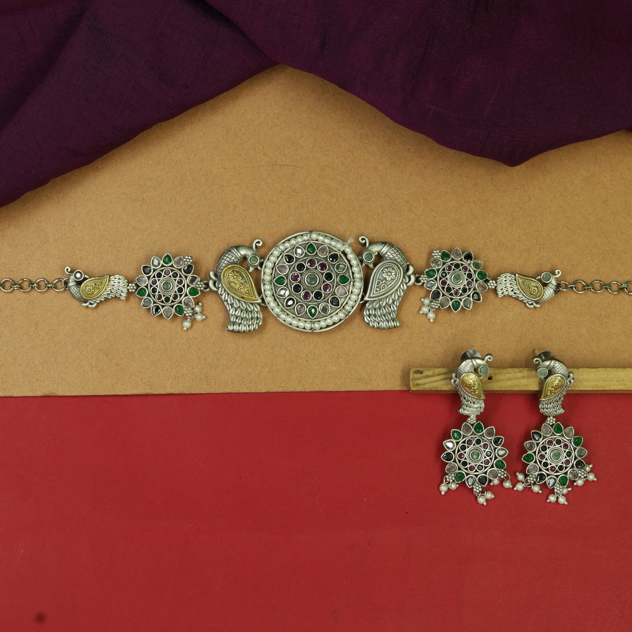 Choker Oxidized Necklace Set 15405-59