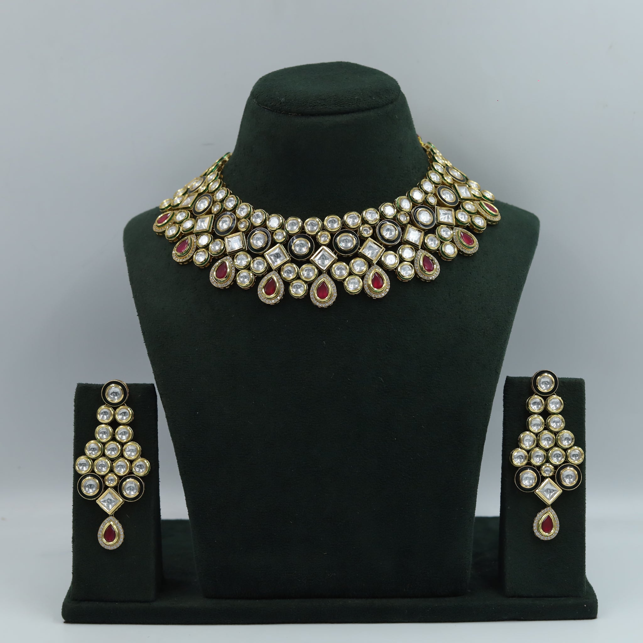 Heavy Ruby Kundan Necklace Set with Danglers