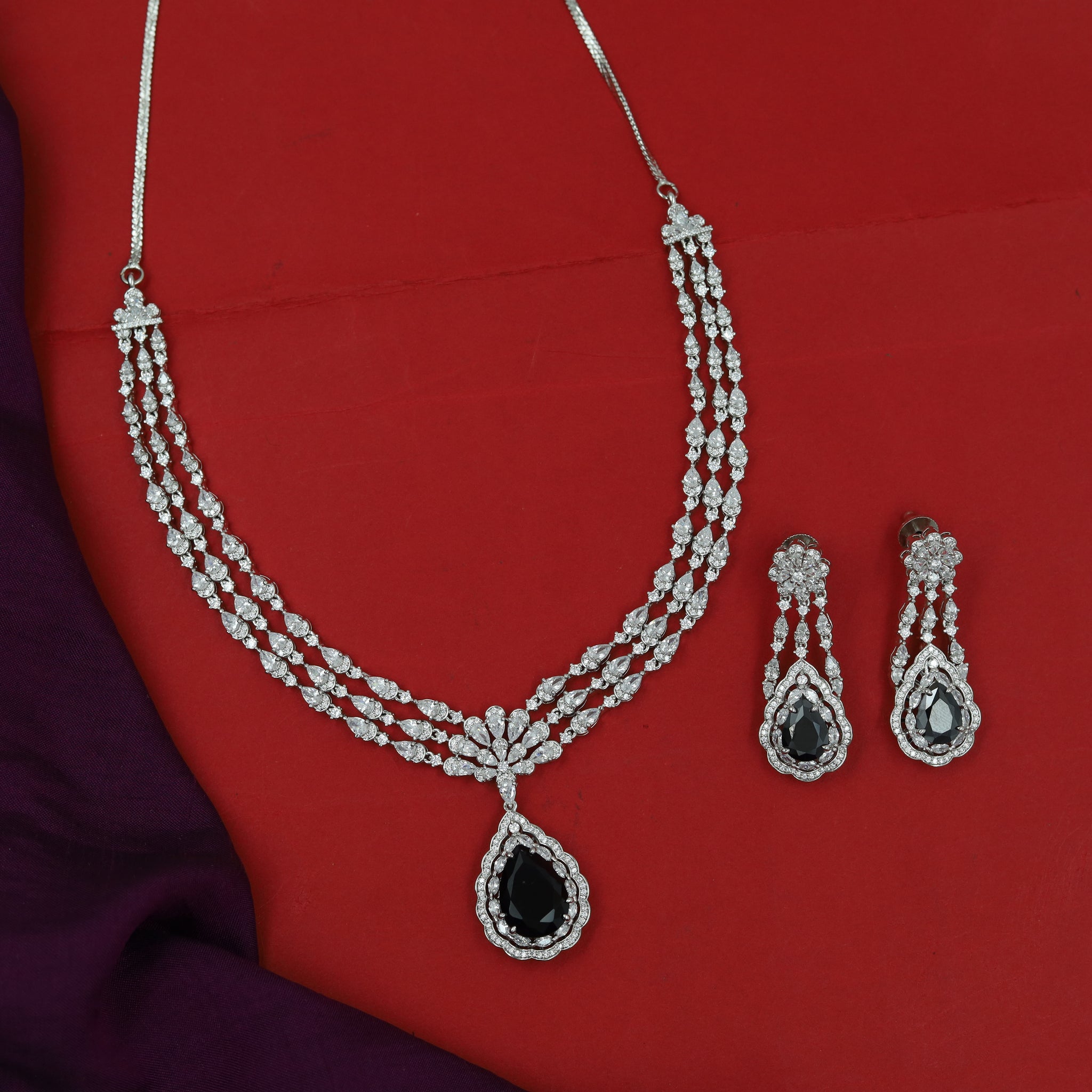 Round Neck Zircon/AD Necklace Set 16213-69