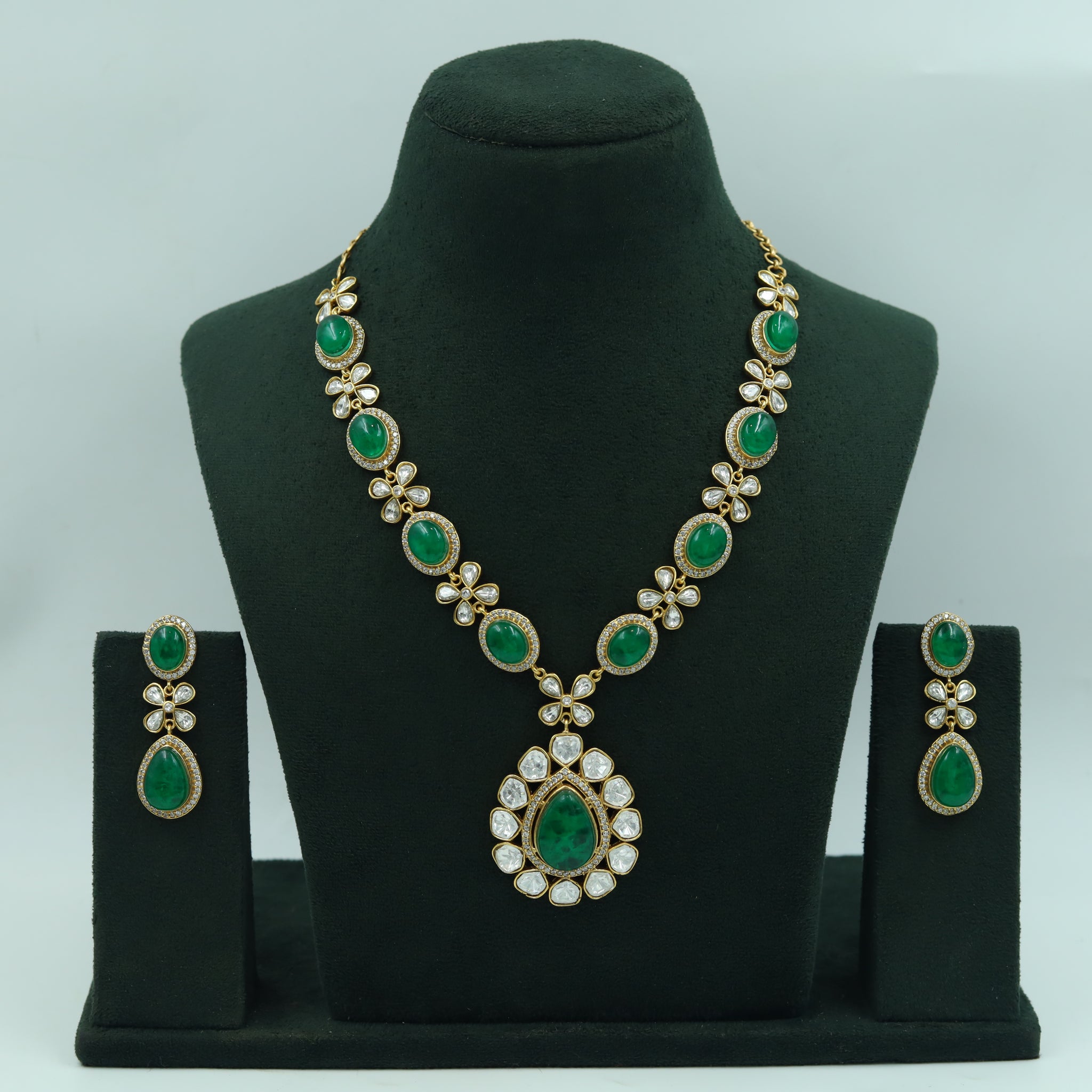 Sabyasachi Inspired Round Neck Moissanite Kundan Necklace Set 16046-87