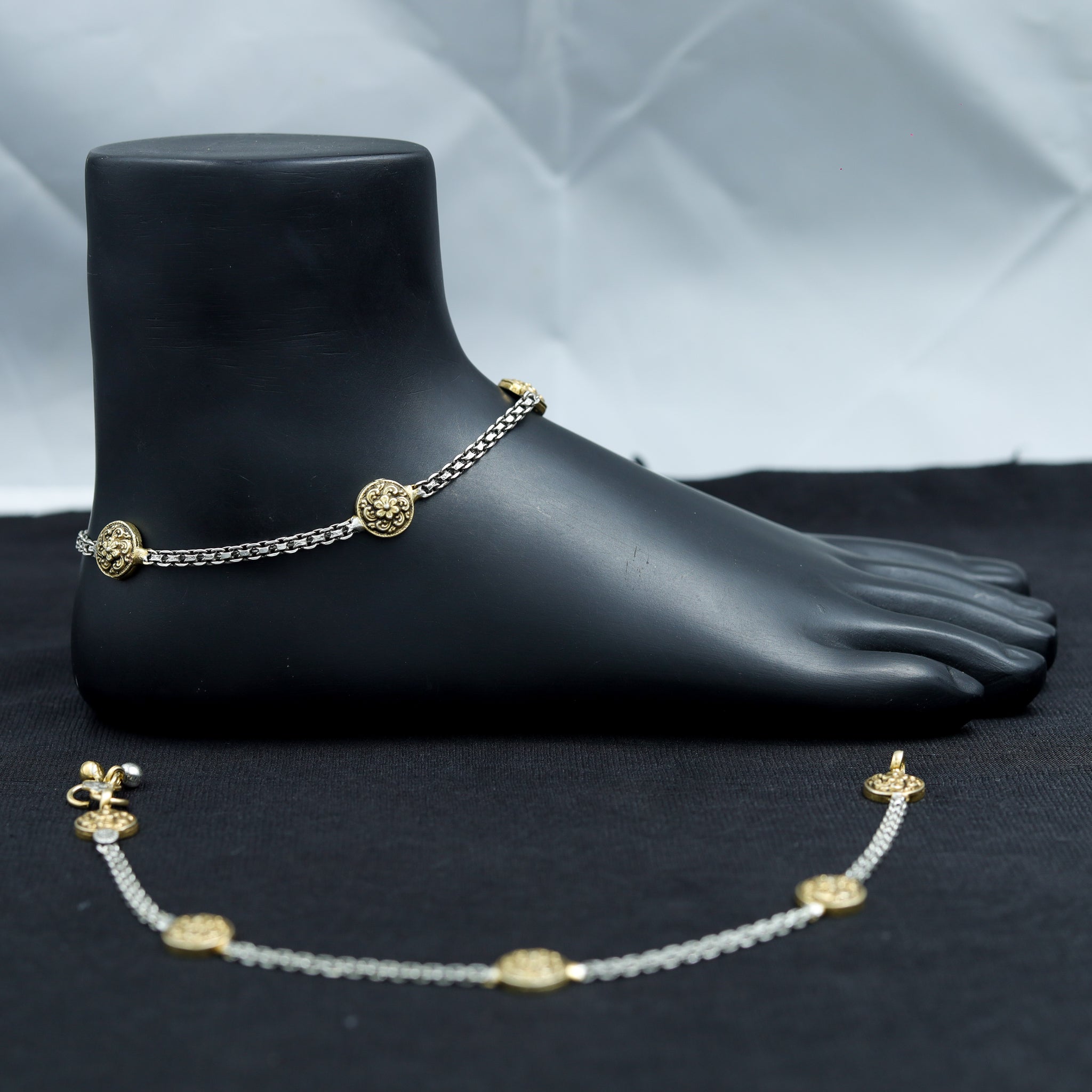 Two Tone Pure Silver Anklet 10181-5660