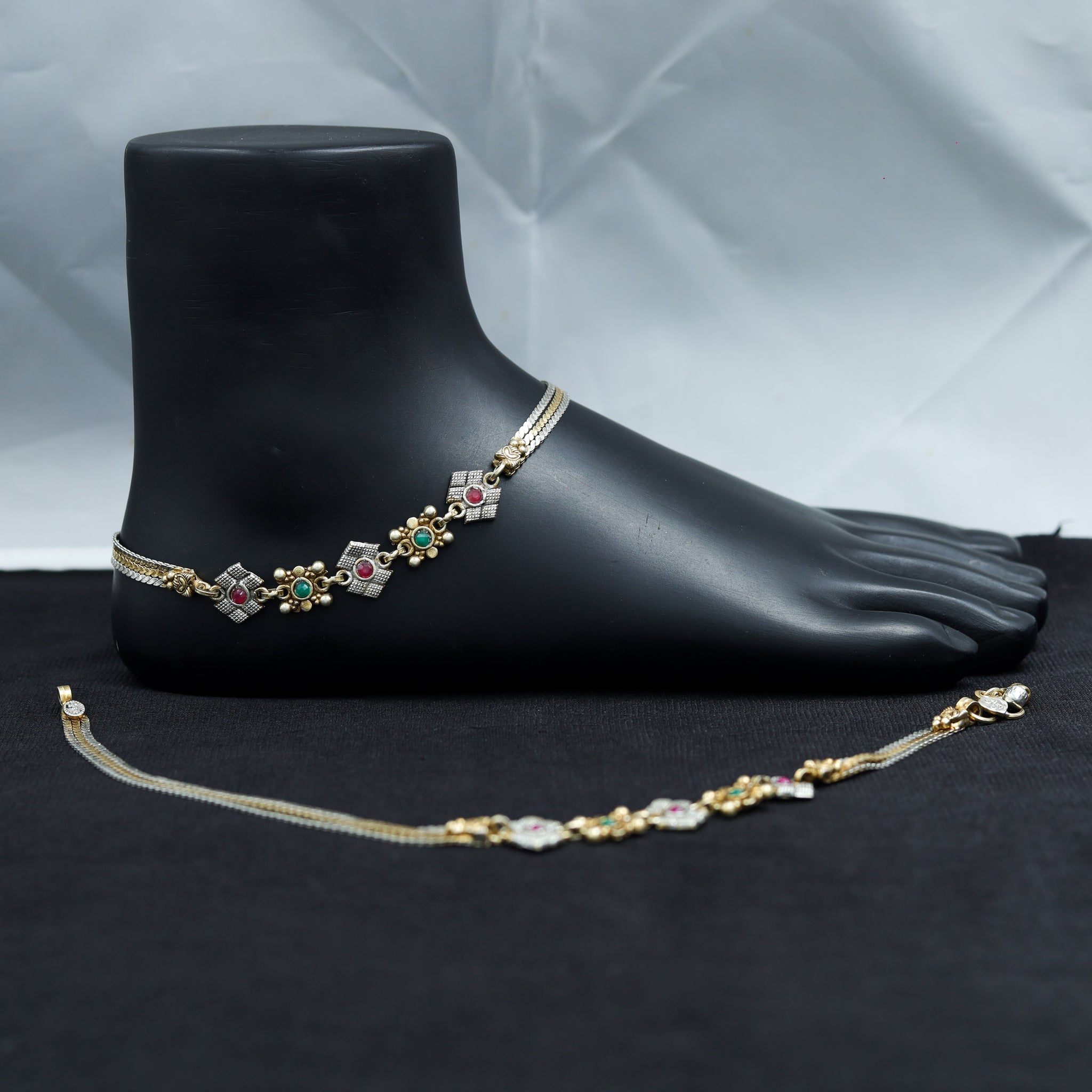 Ruby Green Pure Silver Anklet 17178-4326