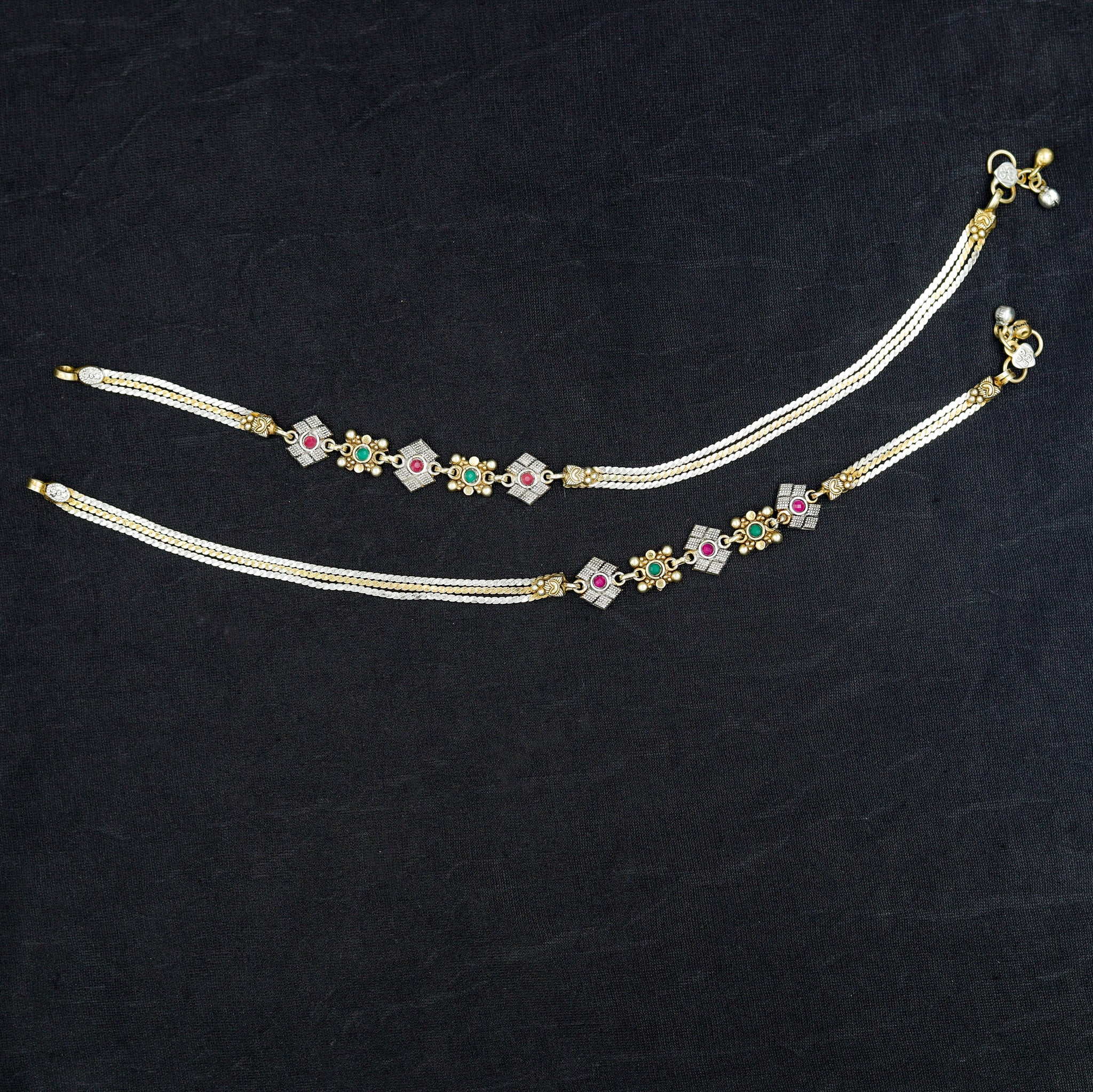 Ruby Green Pure Silver Anklet 17178-4326