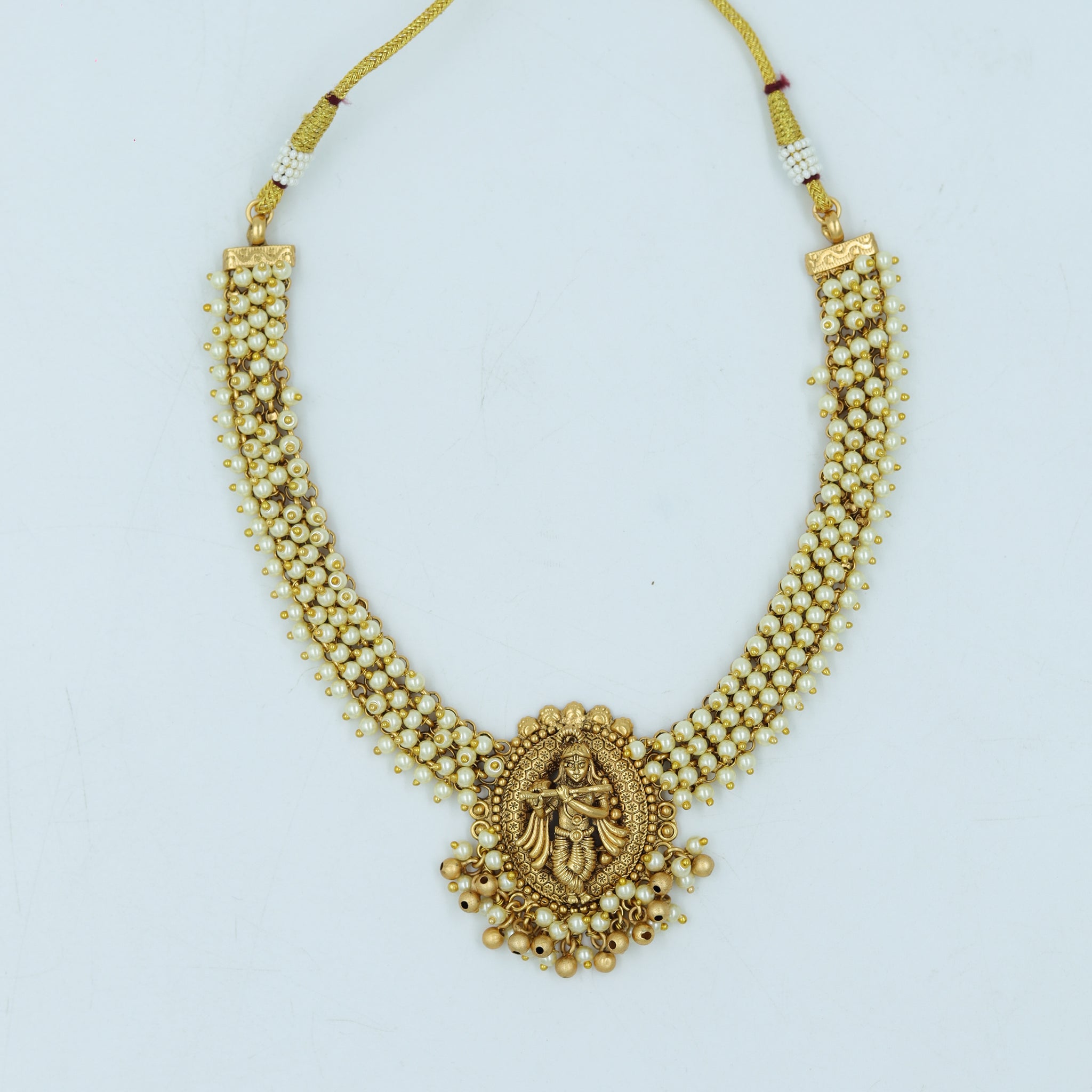 Antique Gold Plated Round Neck Temple Necklace Set 10014-28