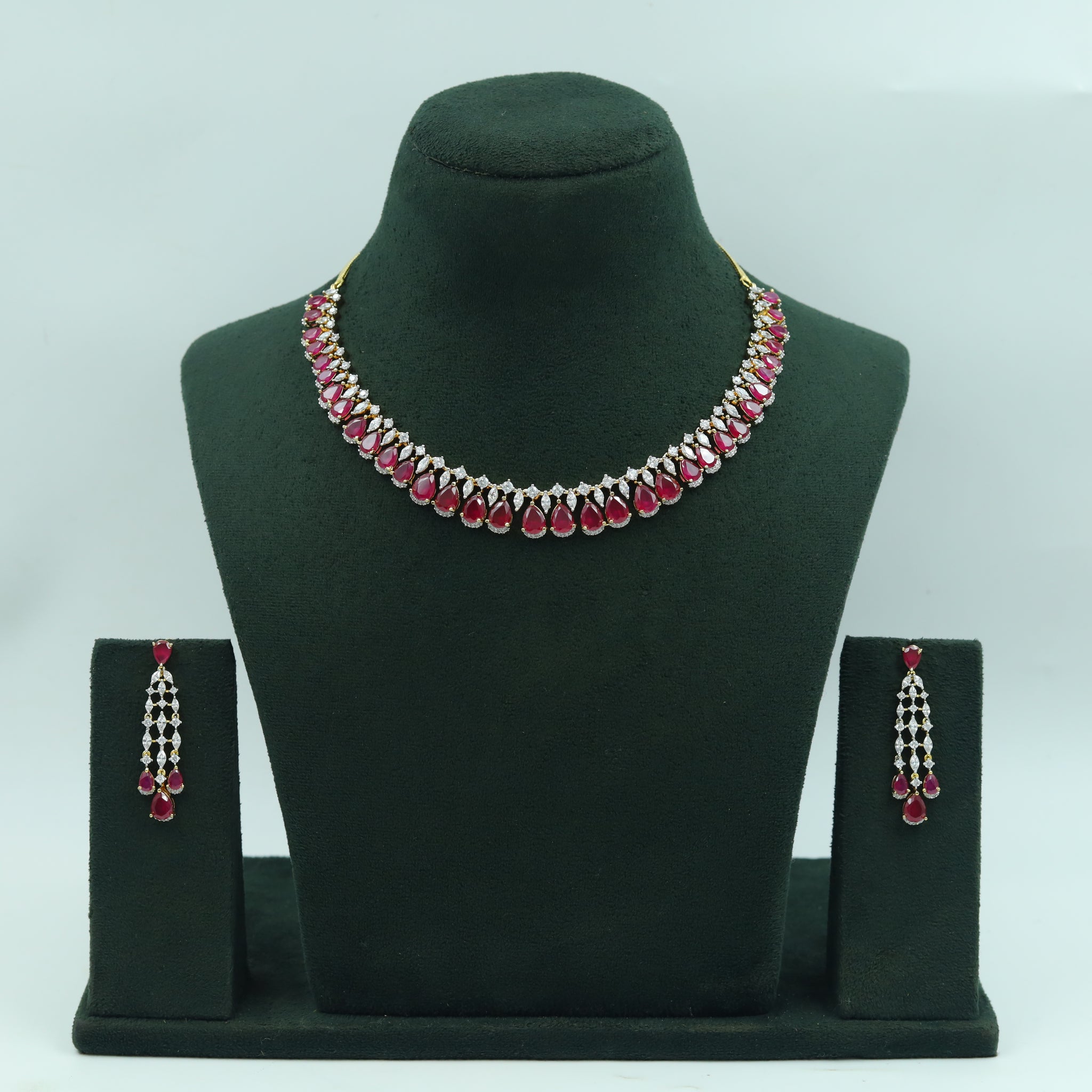 Round Neck Zircon/AD Necklace Set 15341-69