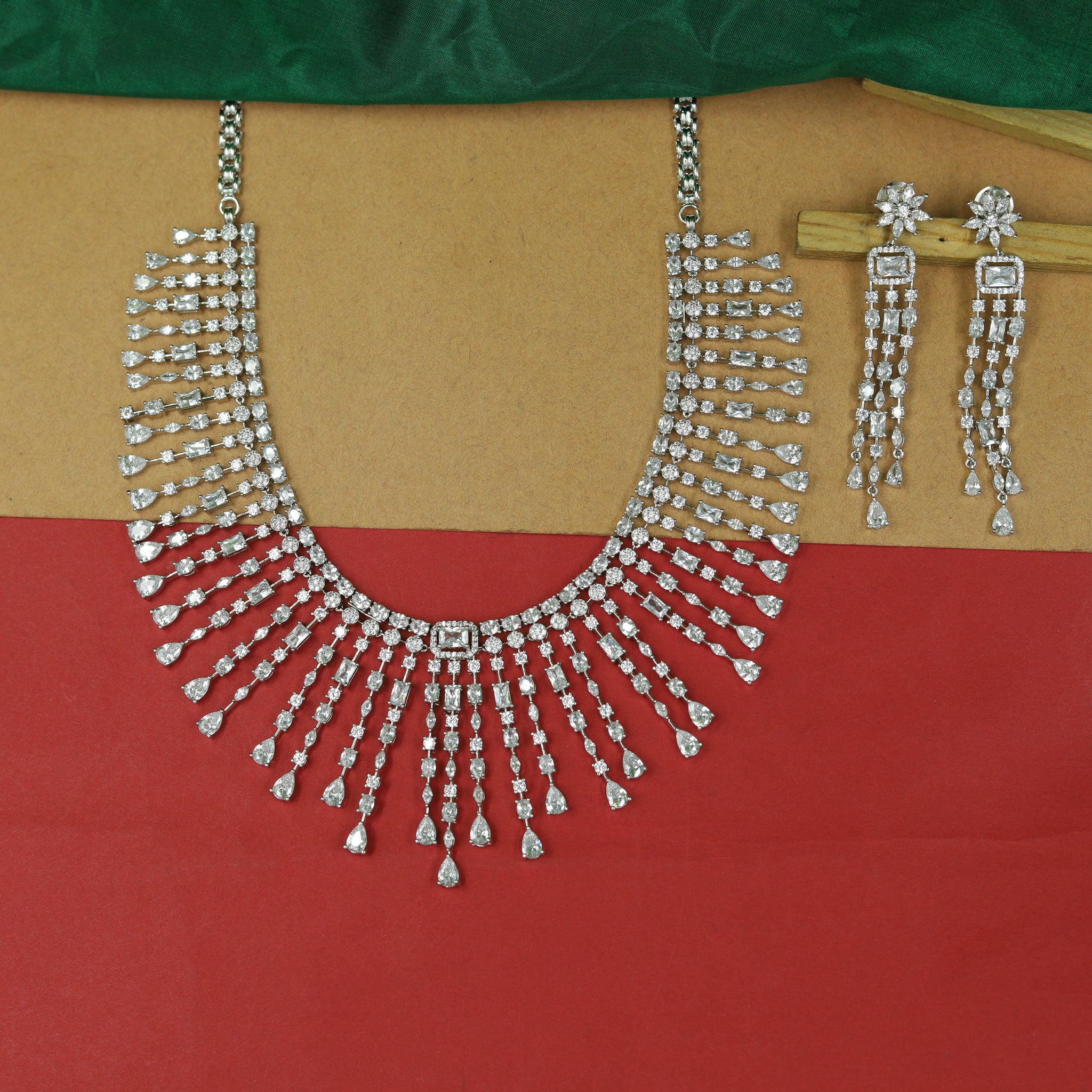 Round Neck Zircon/AD Necklace Set 16917-08