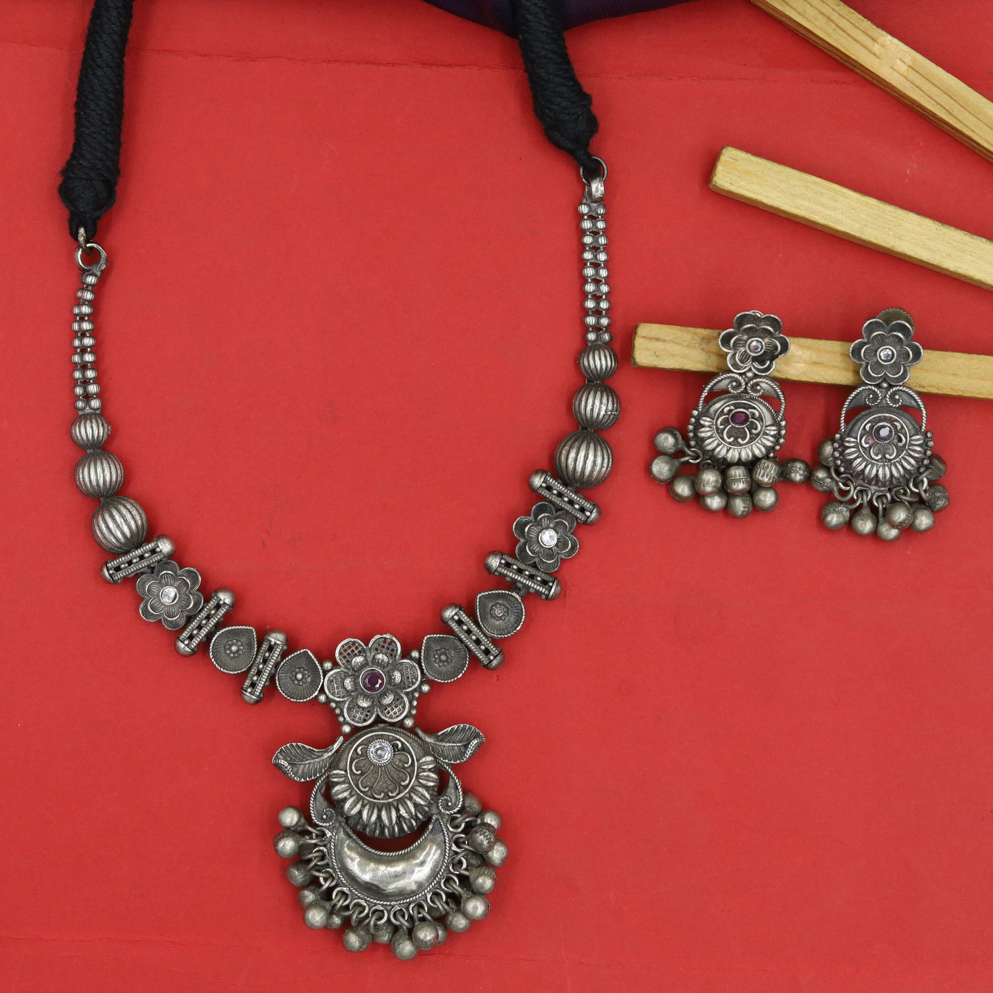 Round Neck Oxidized Necklace Set 4330-81