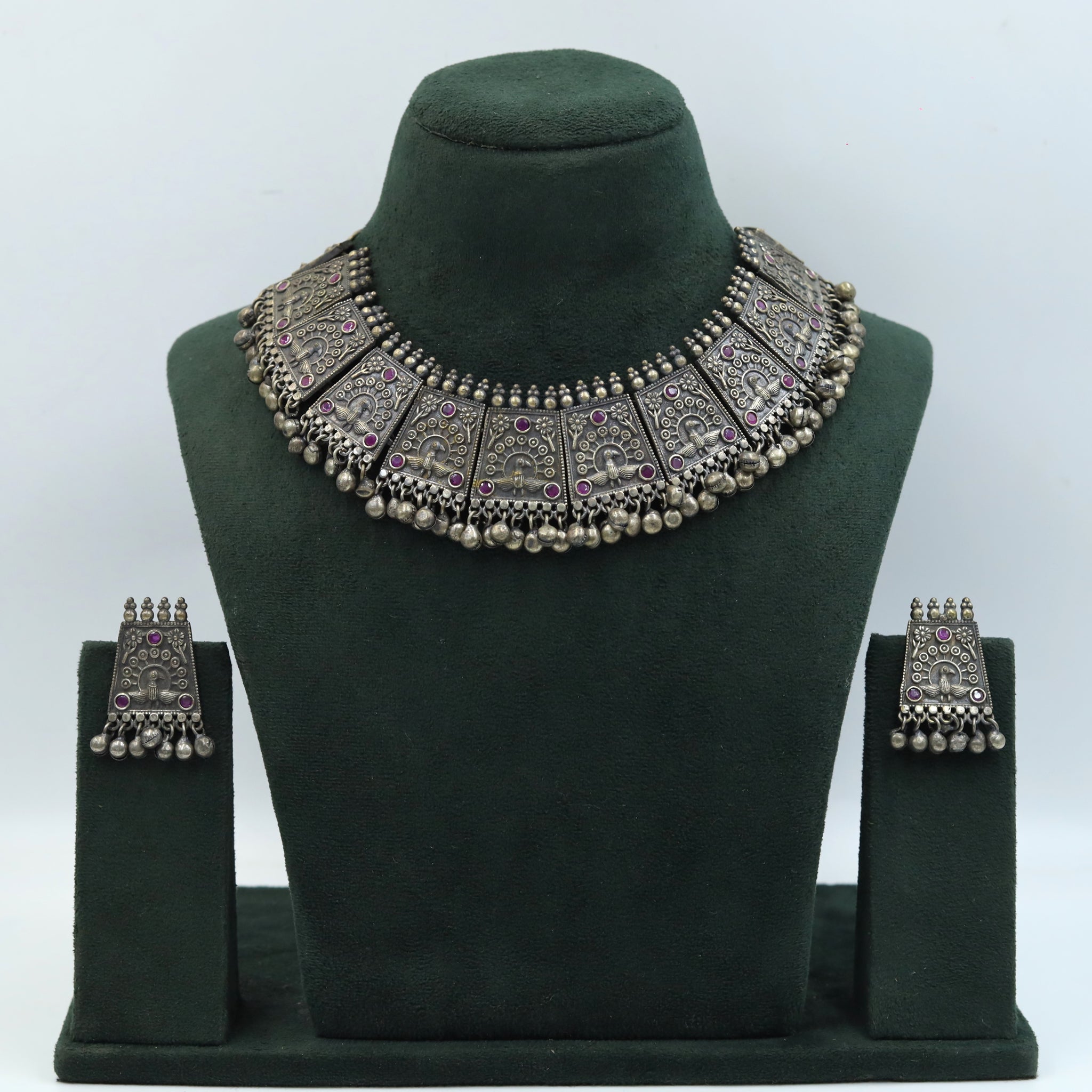 Ruby Oxidized Necklace Set