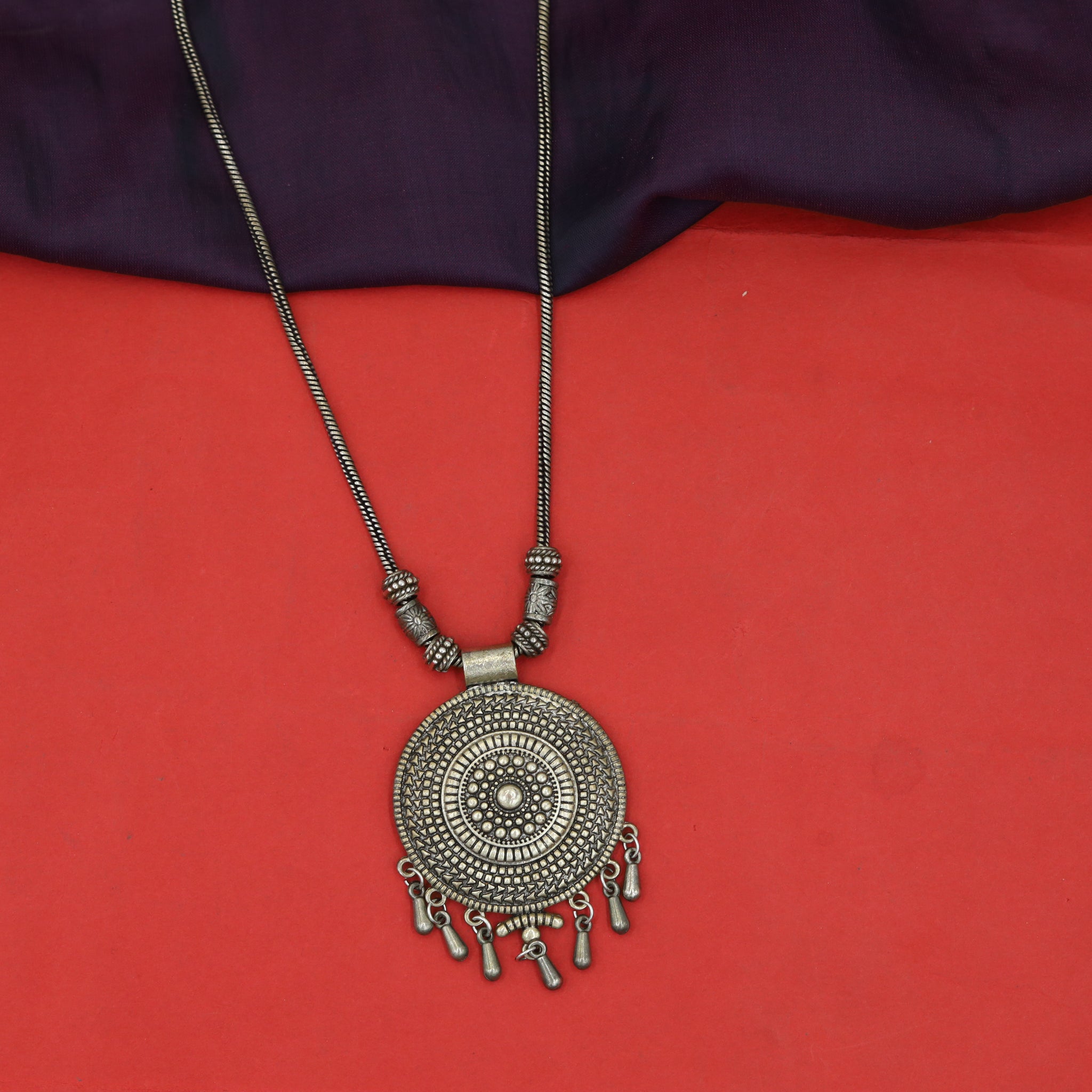 Silver Oxidized Pendant Set 12060-8305