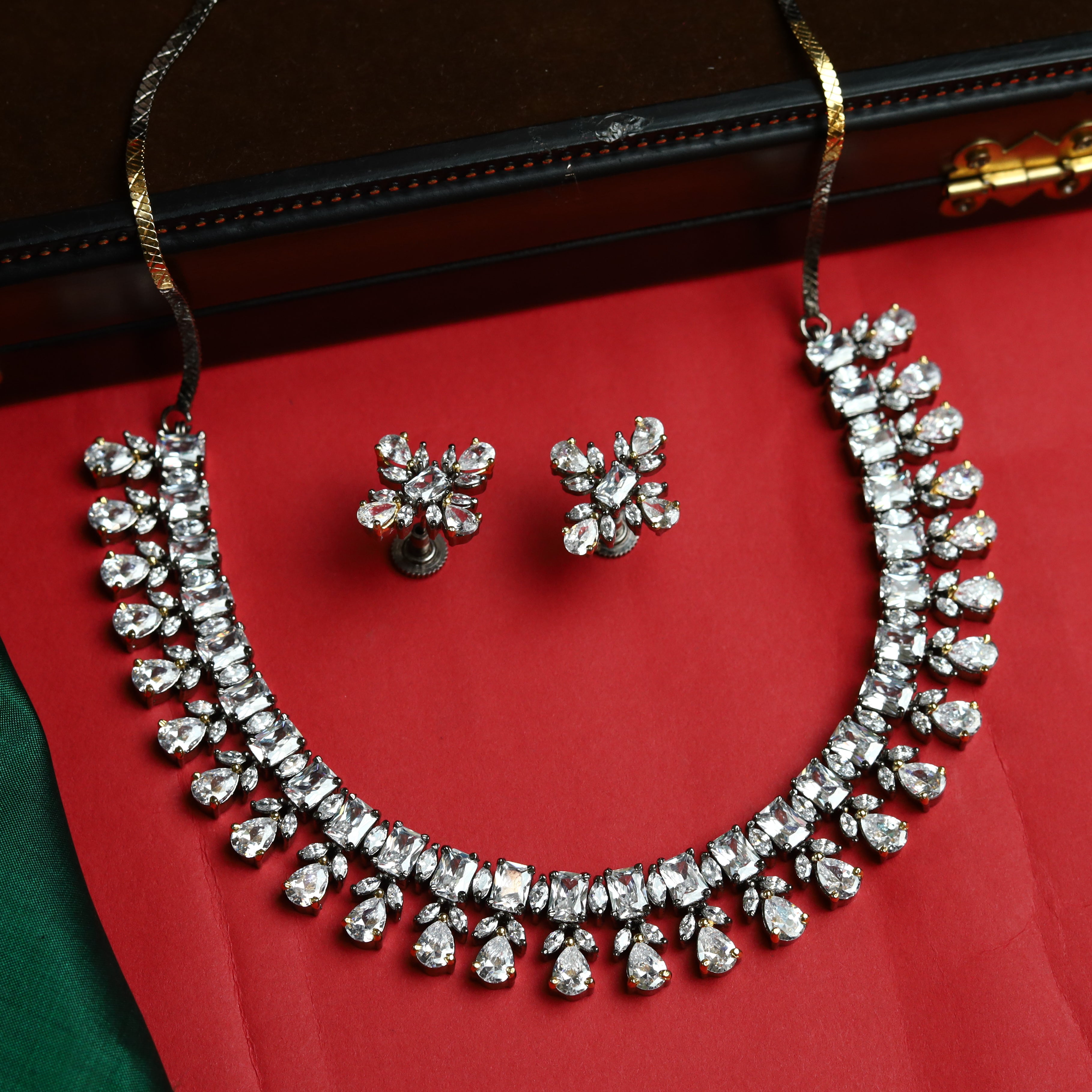 Buy Round Neck Zircon AD Necklace Set 8273 100 Online 7160647450677 Dazzles Jewellery