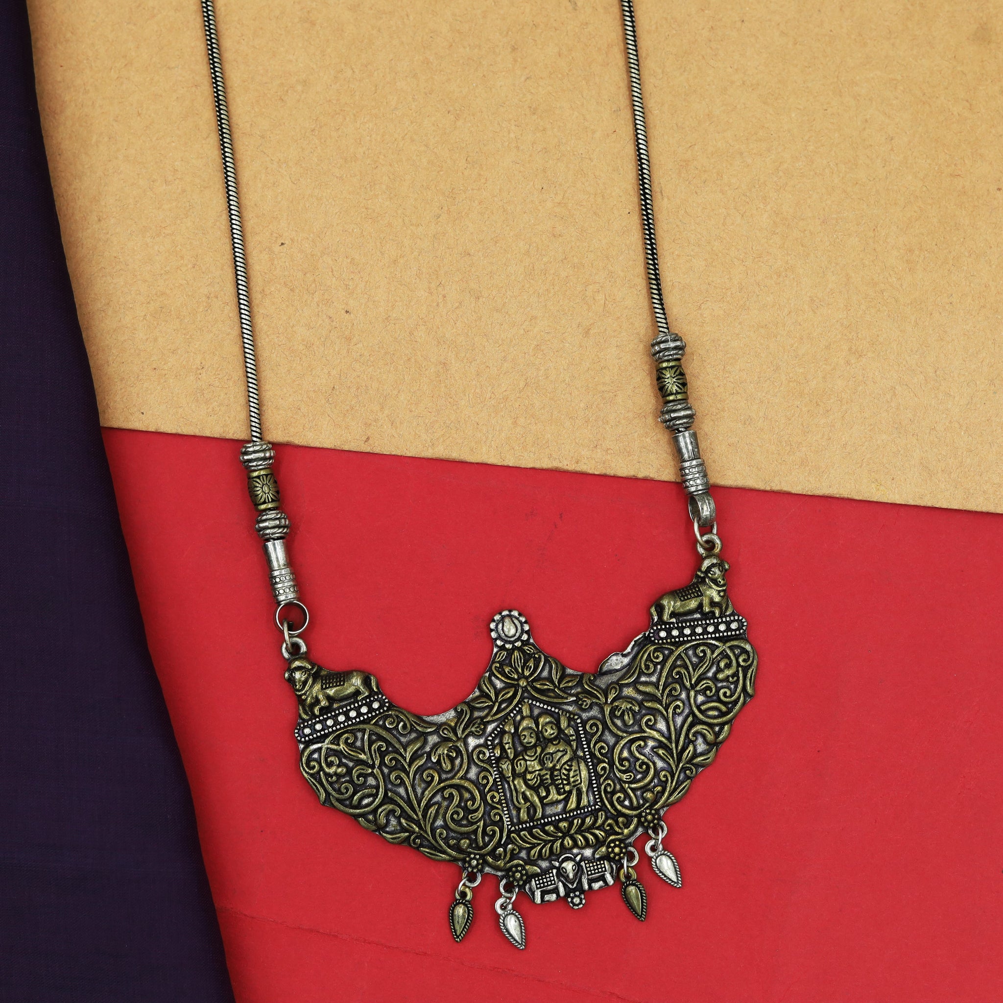 Gold Oxidized Pendant Set 12020-8265