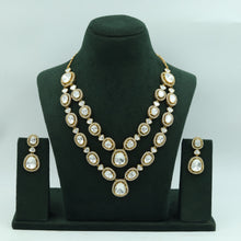 Double Line Round Neck Kundan Necklace Set 16480-87