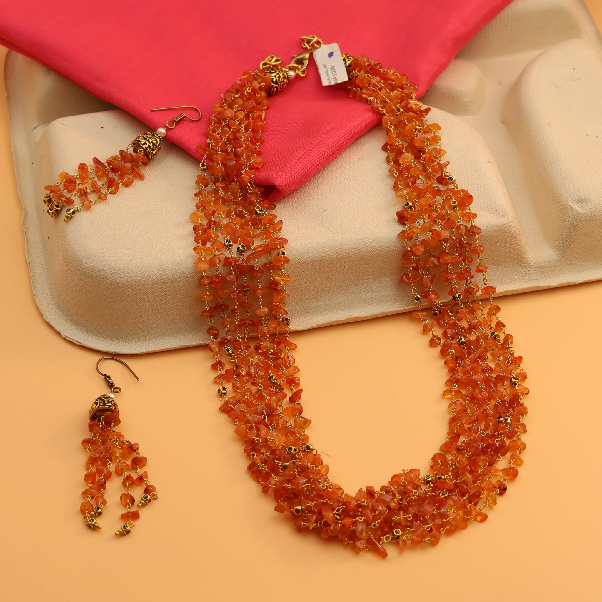Orange Pearl Necklace Set 6957-0181