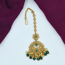 Polki Maang Tikka With Green Stones And Green Beads 2997-7062