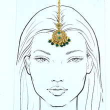 Polki Maang Tikka With Green Stones And Green Beads 2997-7062