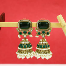 Mehandi Plated Jhumki Antique Earring 19772-31