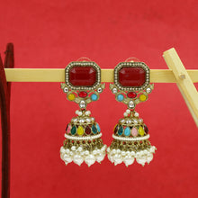 Mehandi Plated Jhumki Antique Earring 19772-31