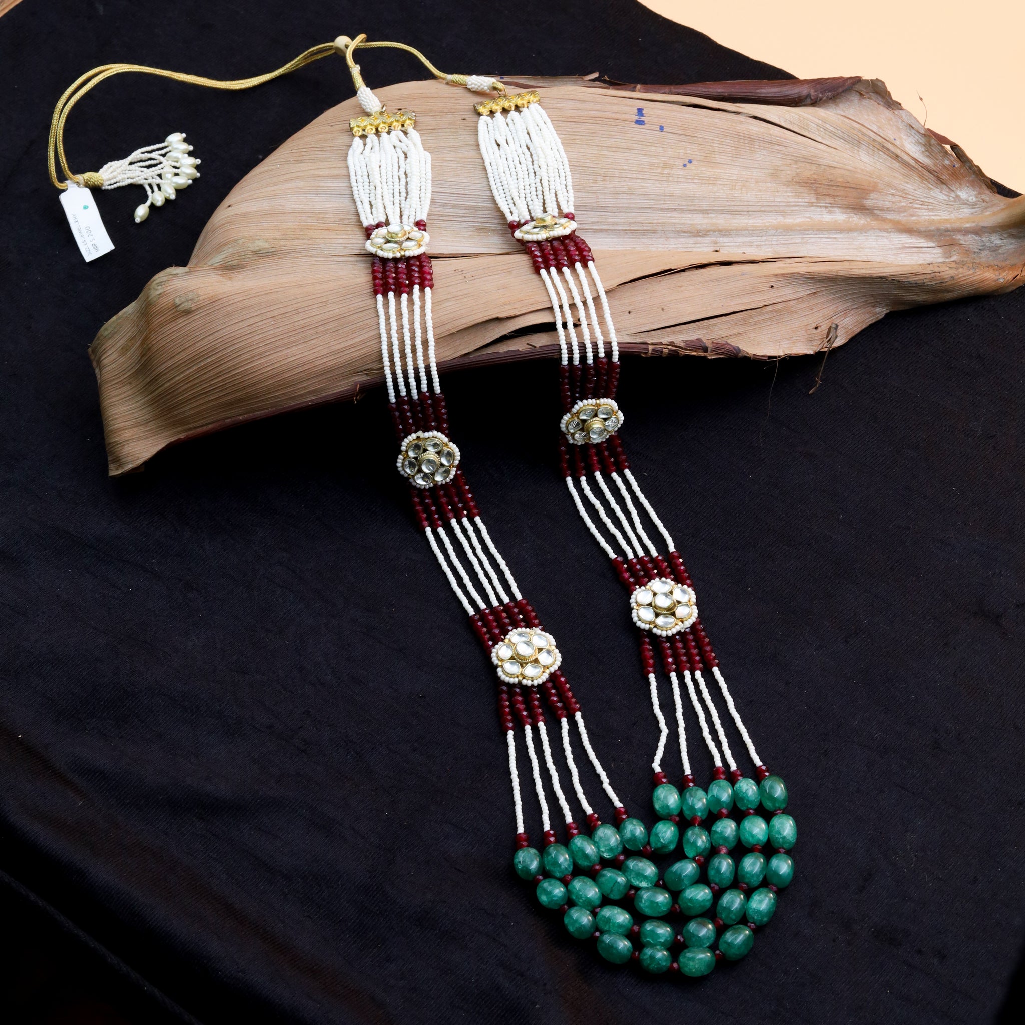 Ruby Green Pearl Necklace Set 13315-0285