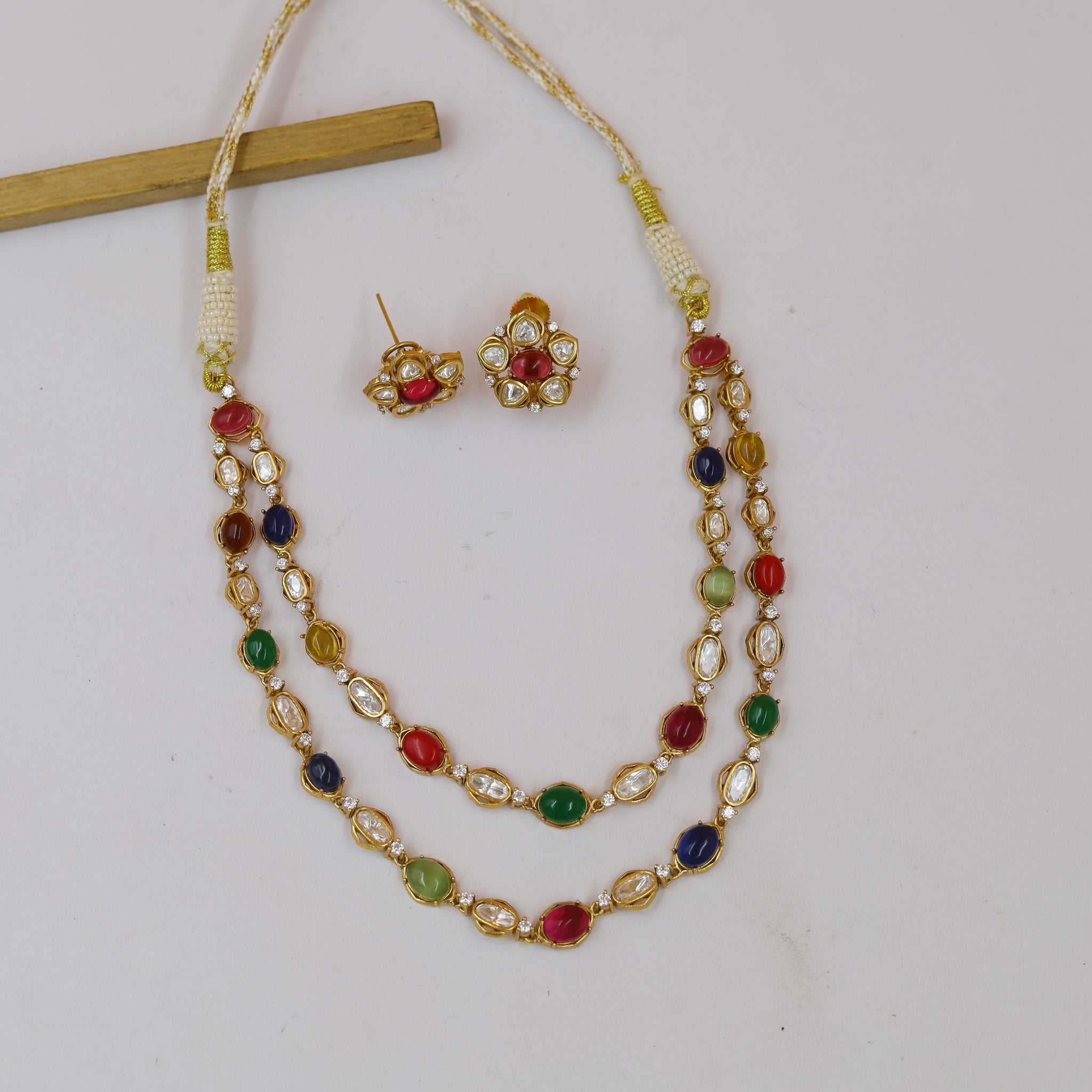 Sabyasachi Inspired Layered Round Neck Kundan Necklace Set 18839-28