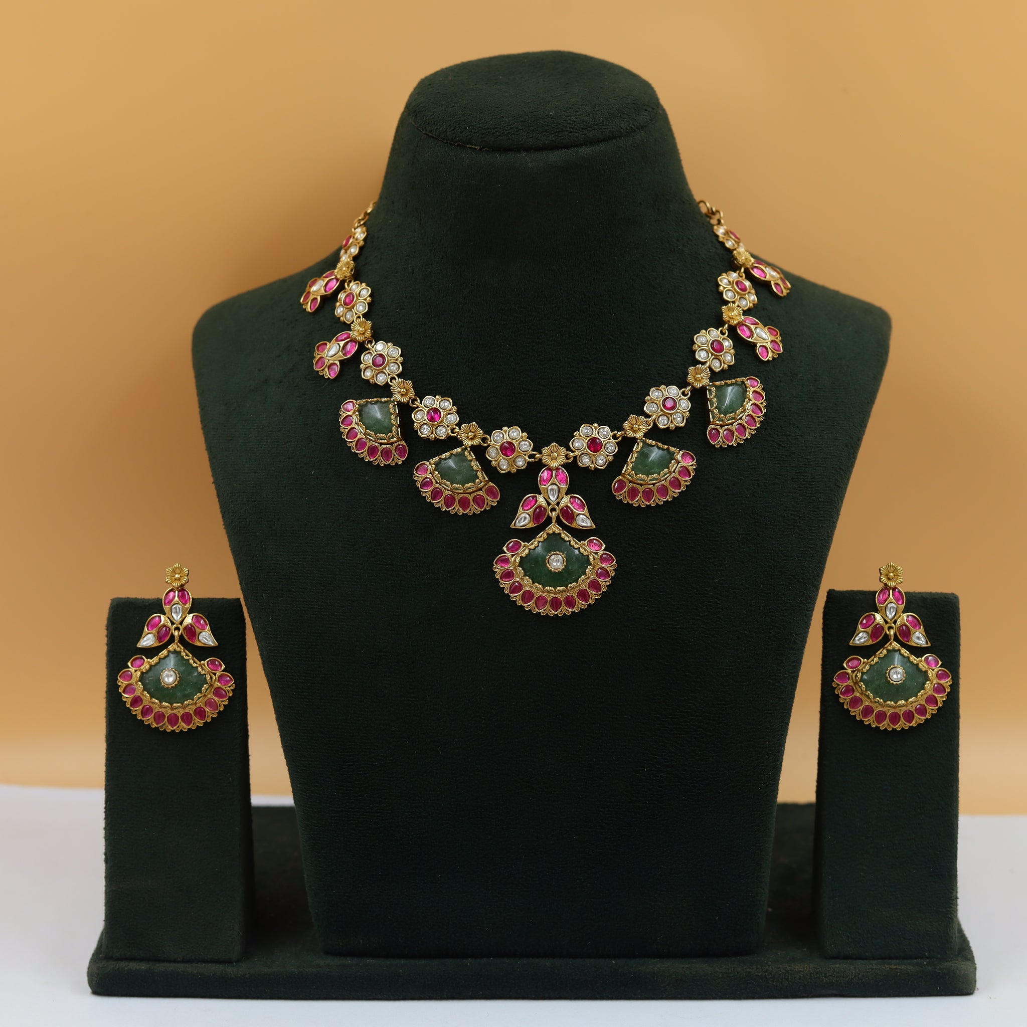 Sabyasachi Inspired Round Neck Kundan Necklace Set 18714-87