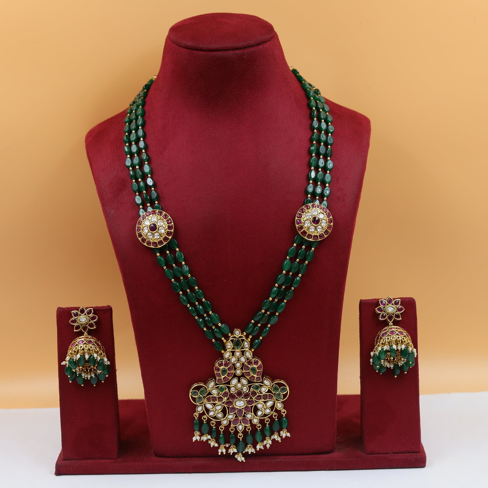 Long Neck Kundan Necklace Set 18975-21