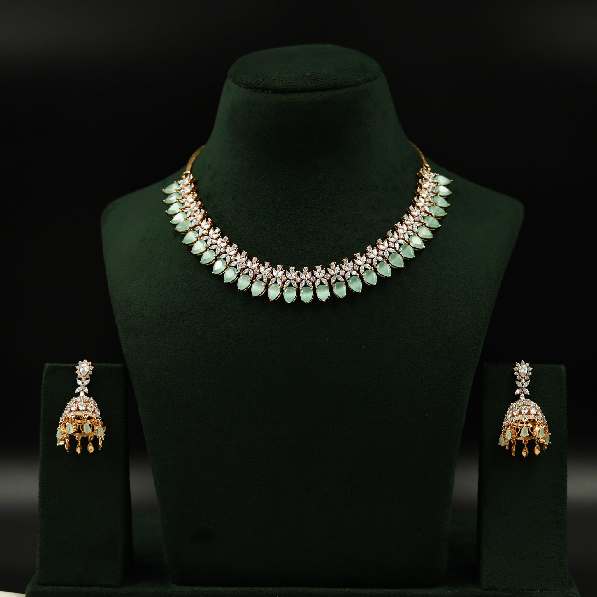 Mint Green Zircon/AD Necklace Set 16612-3759