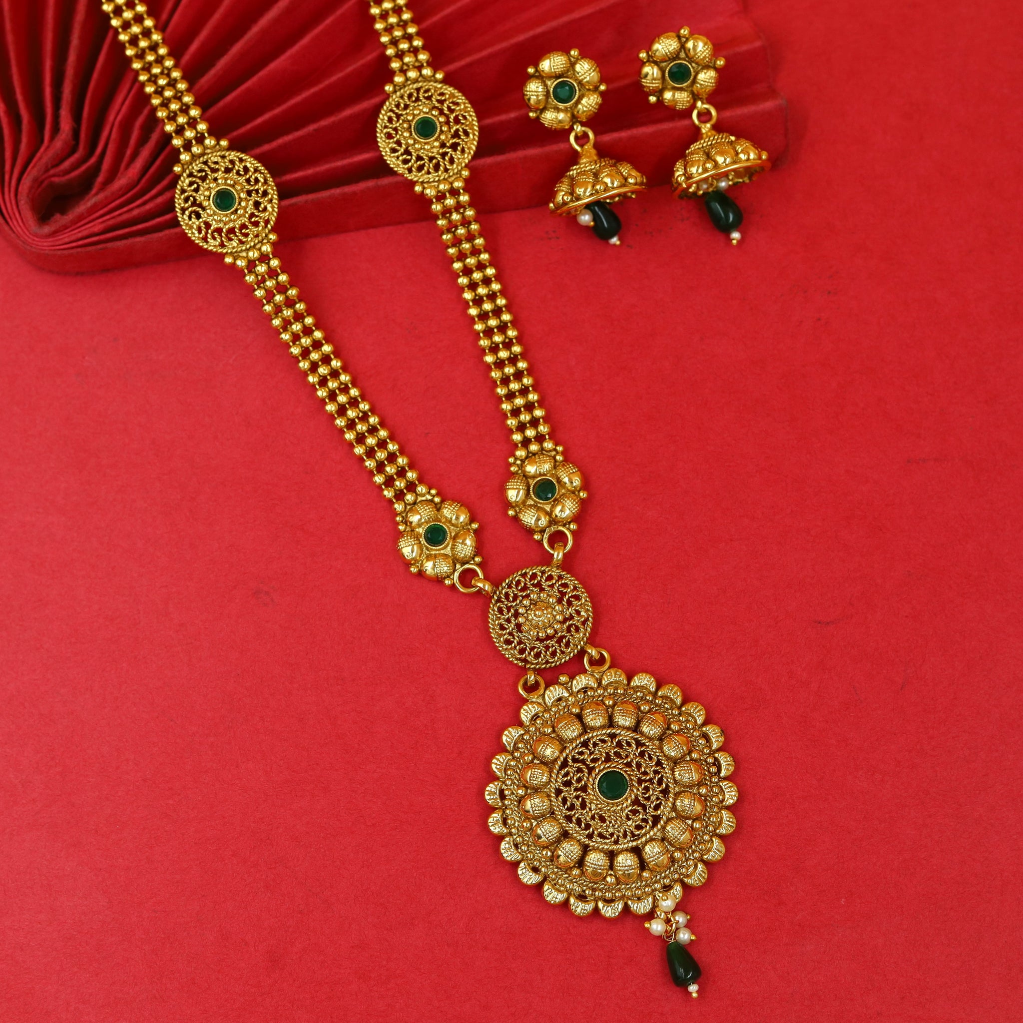 Long Neck Gold Look Necklace Set 16662-33