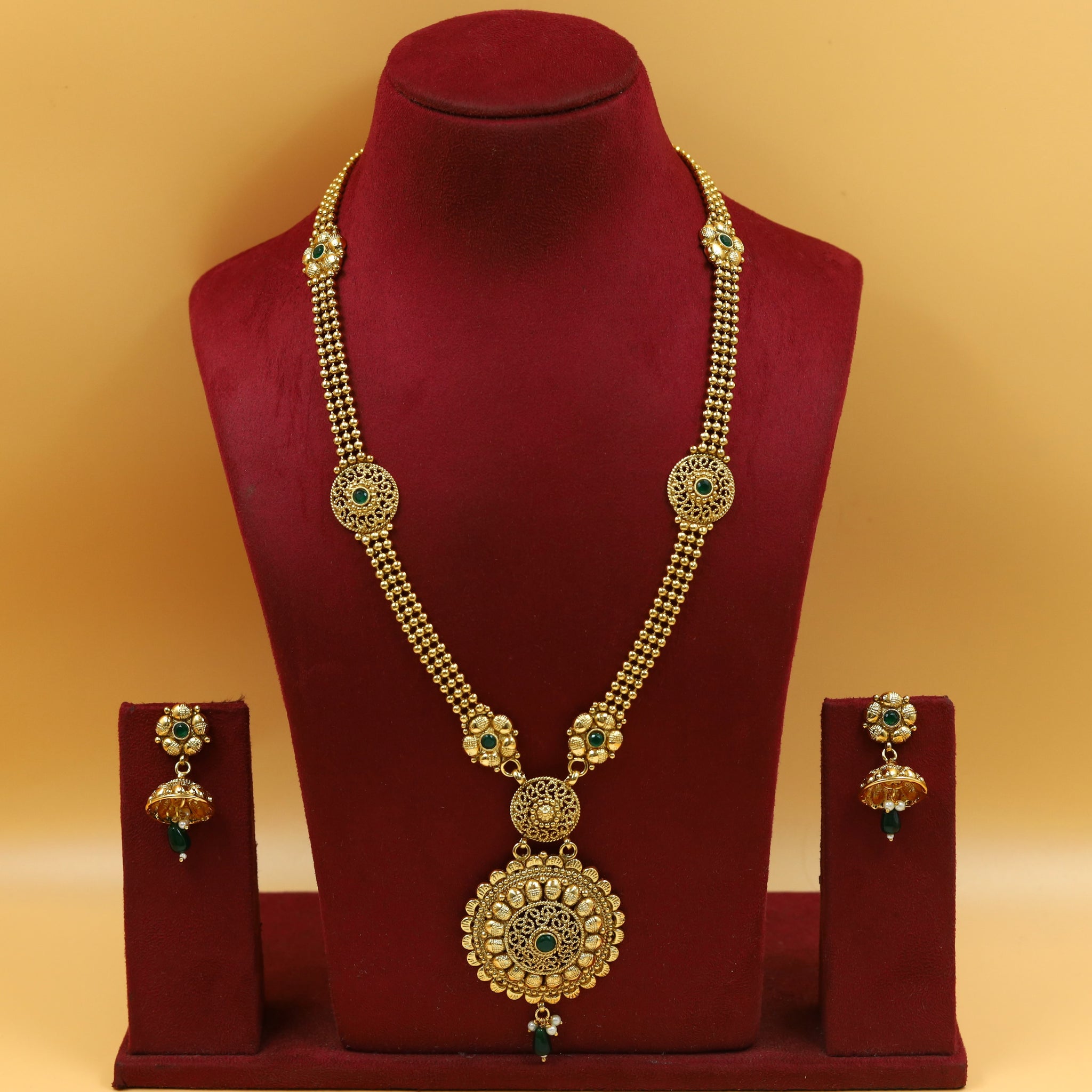 Long Neck Gold Look Necklace Set 16662-33