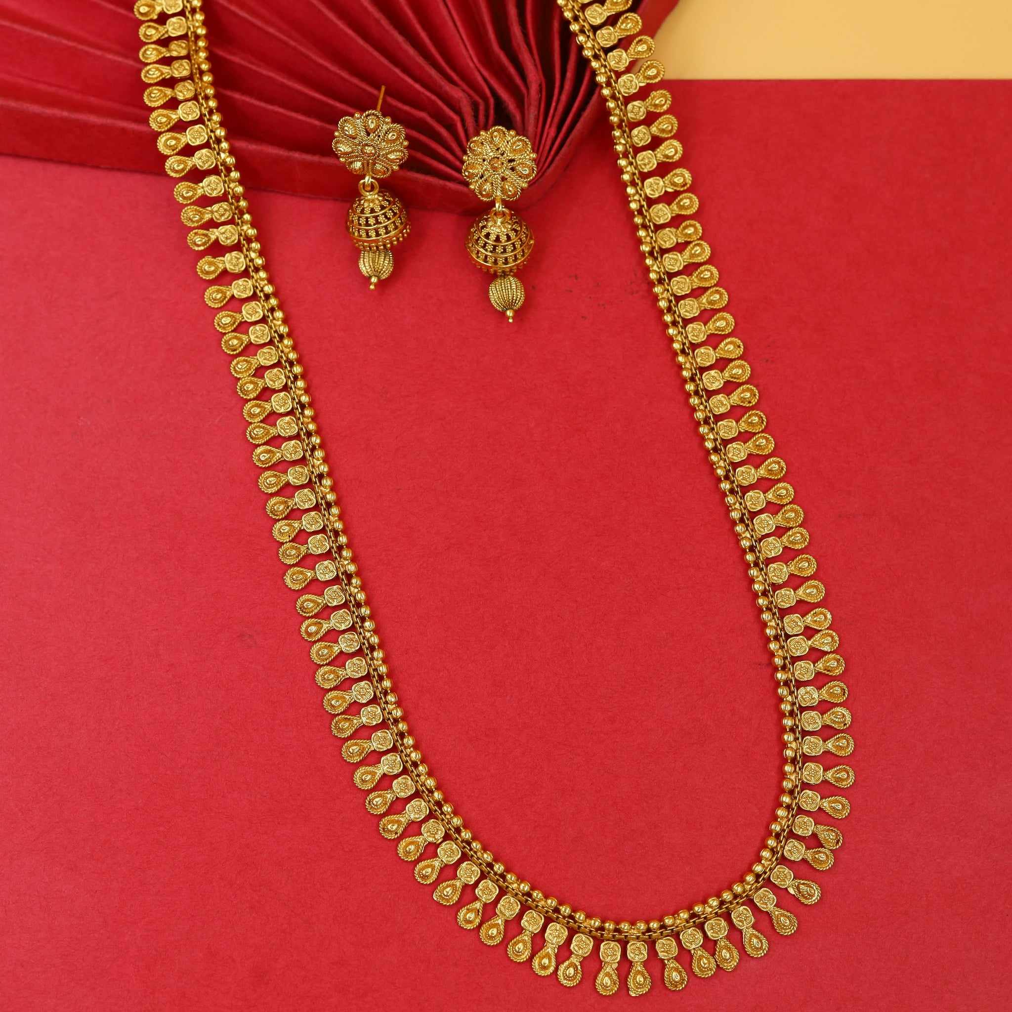 Long Neck Gold Look Necklace Set 17841-33