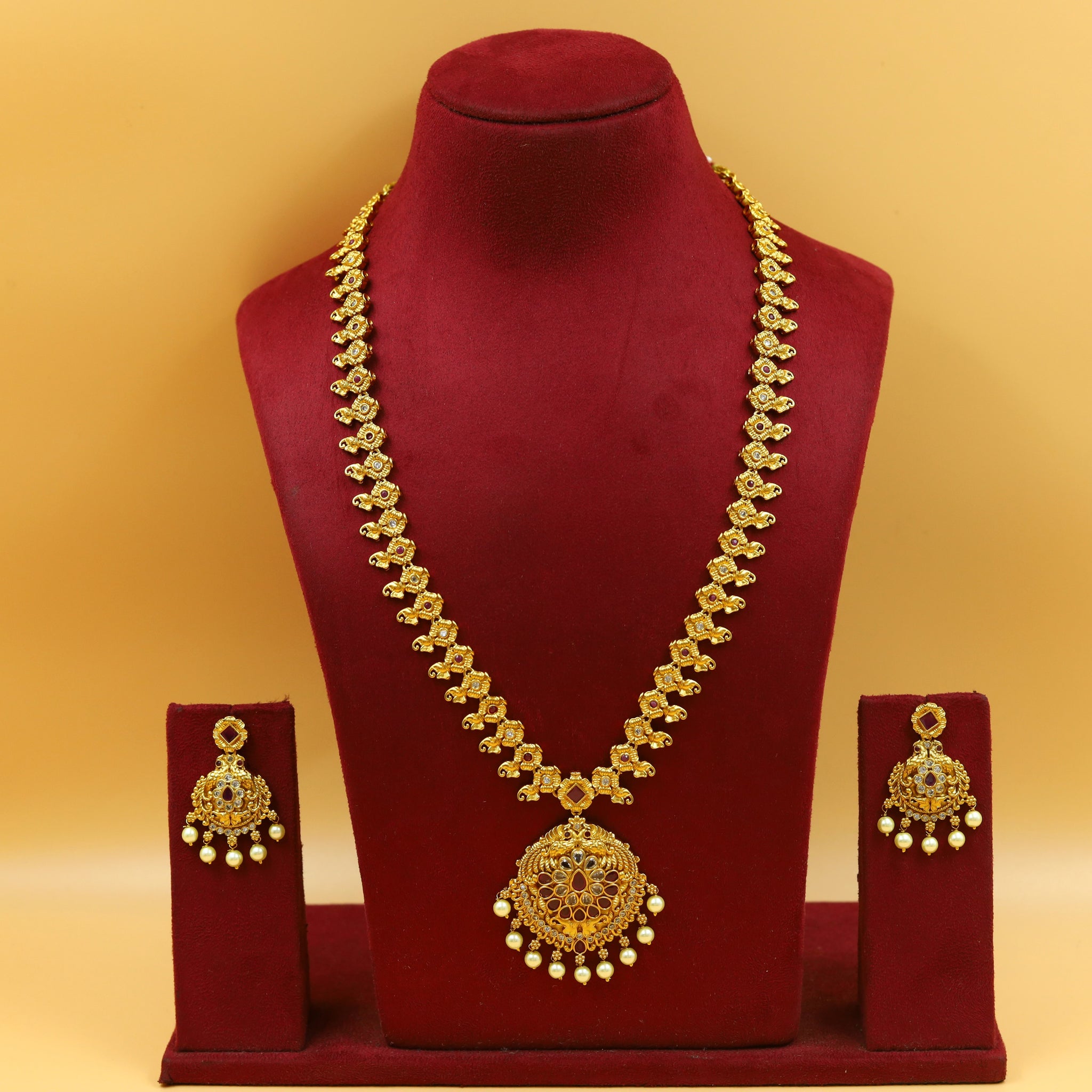 Long Neck Gold Look Necklace Set 16666-33