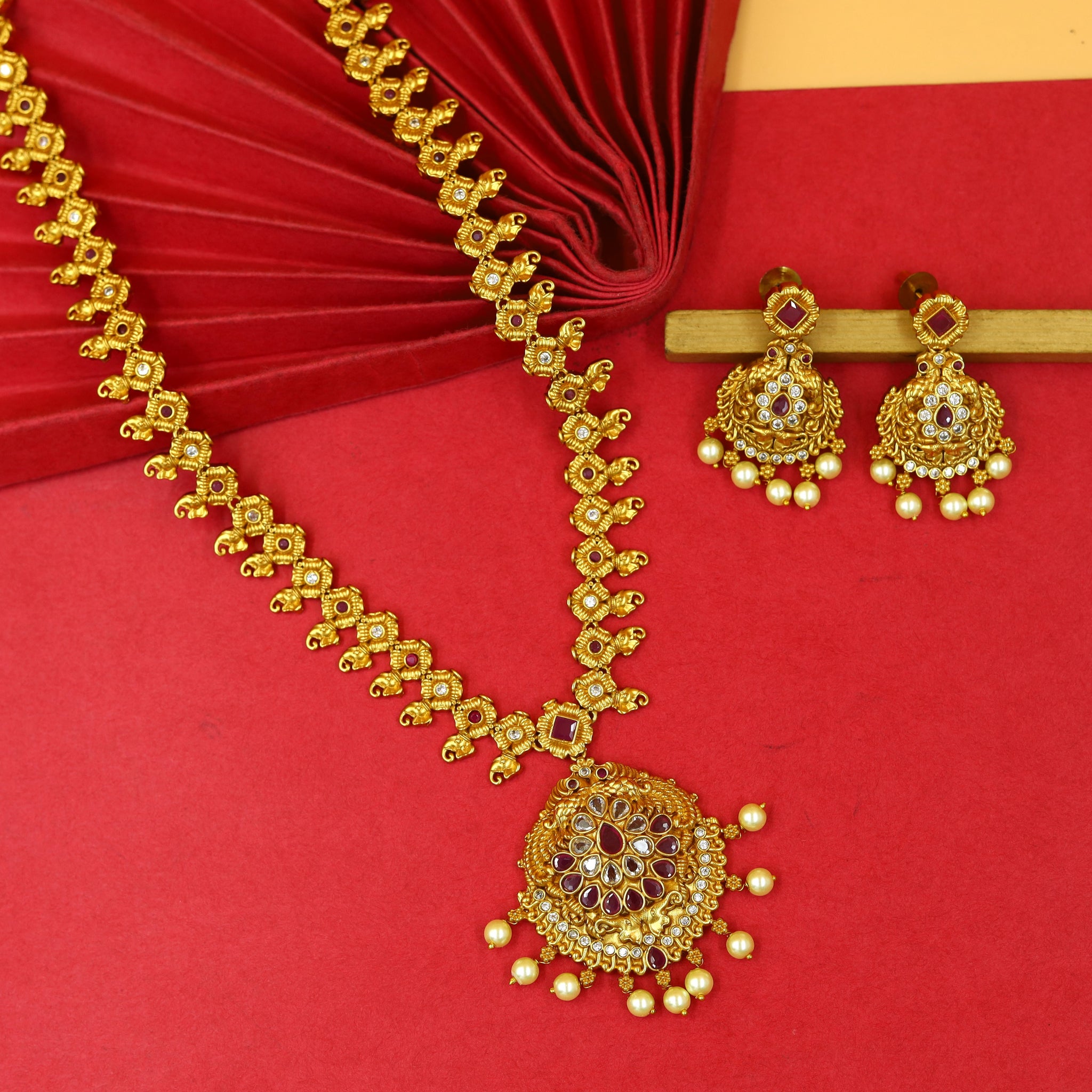 Long Neck Gold Look Necklace Set 16666-33