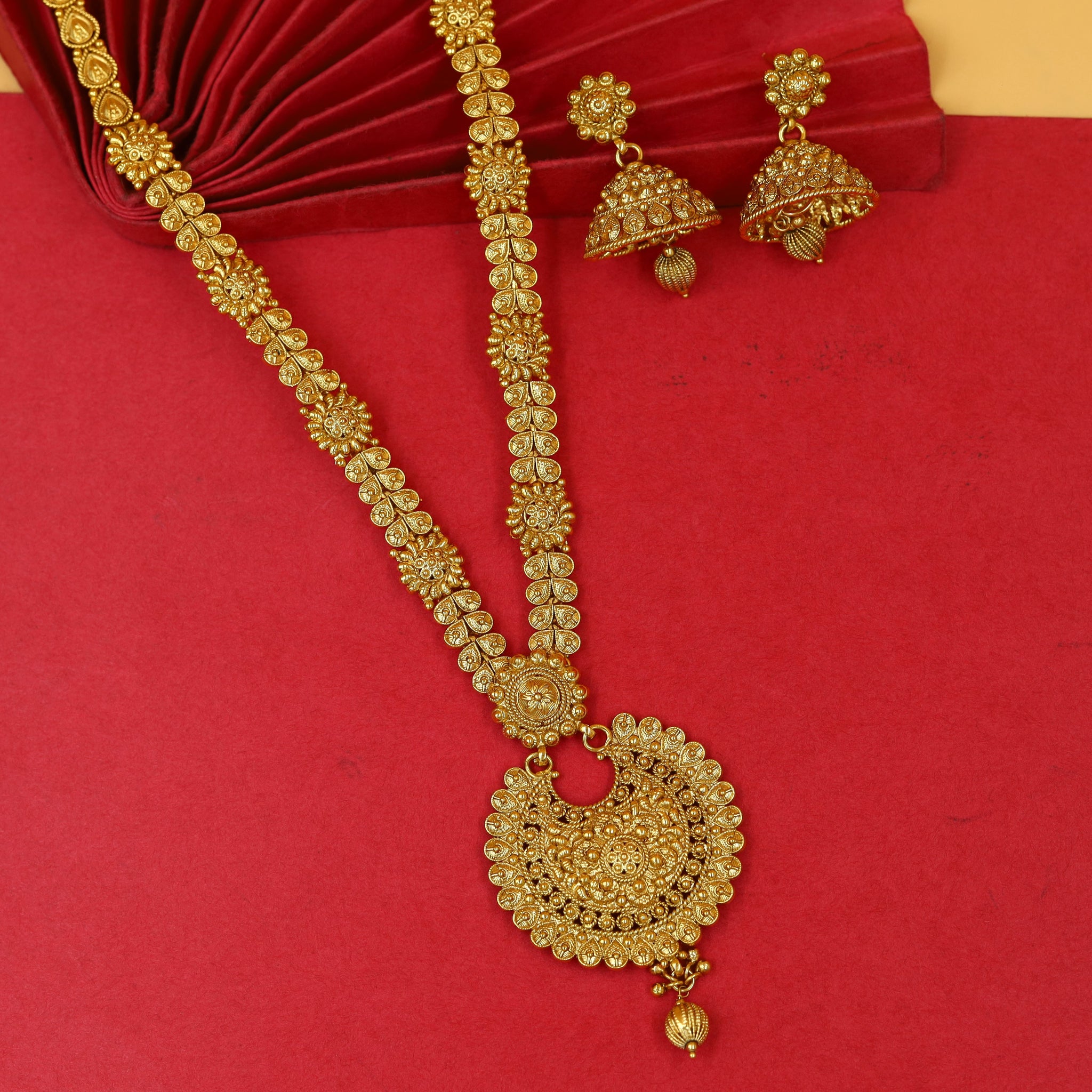 Long Neck Gold Look Necklace Set 17840-33