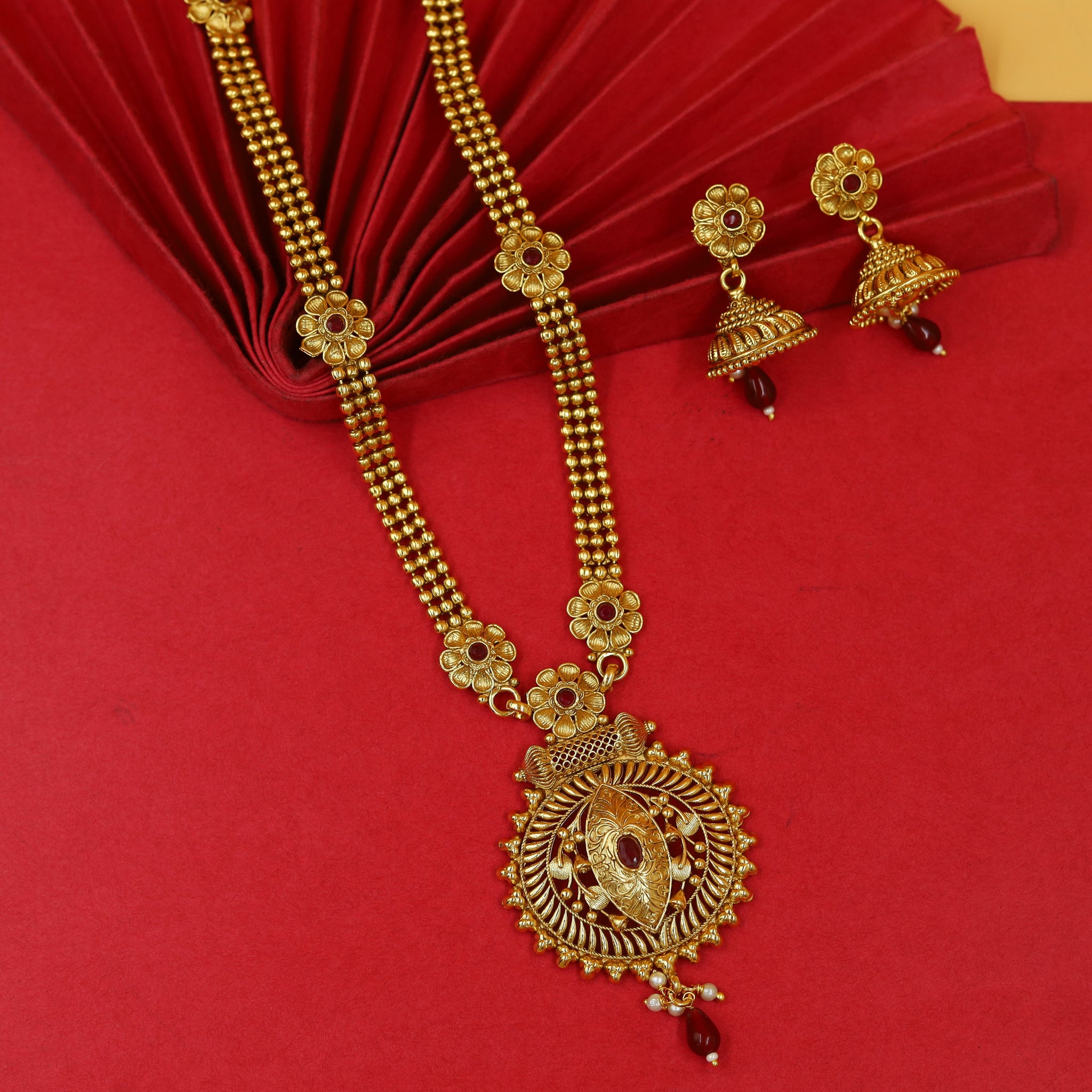Long Neck Gold Look Necklace Set 16663-33