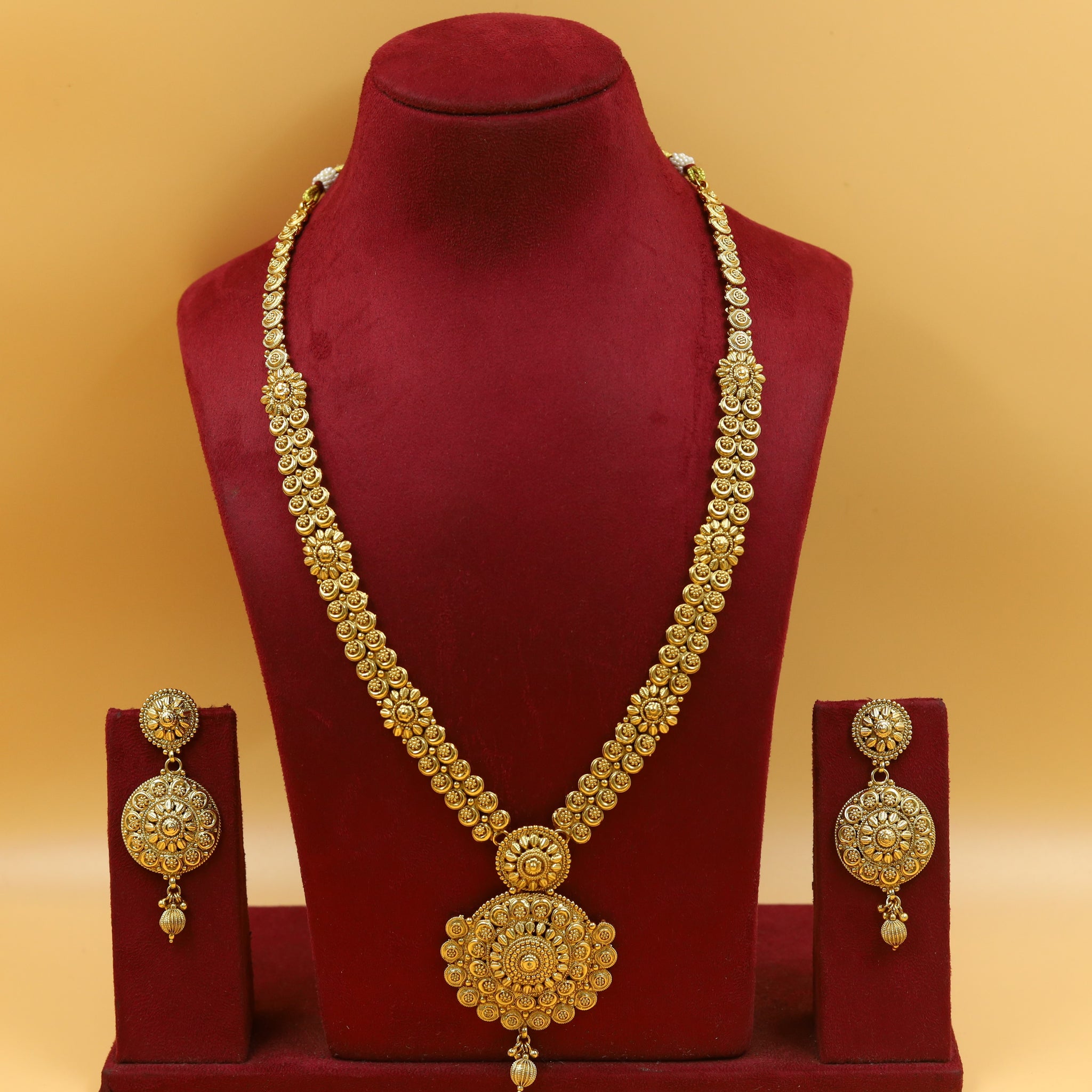 Long Neck Gold Look Necklace Set 17839-33