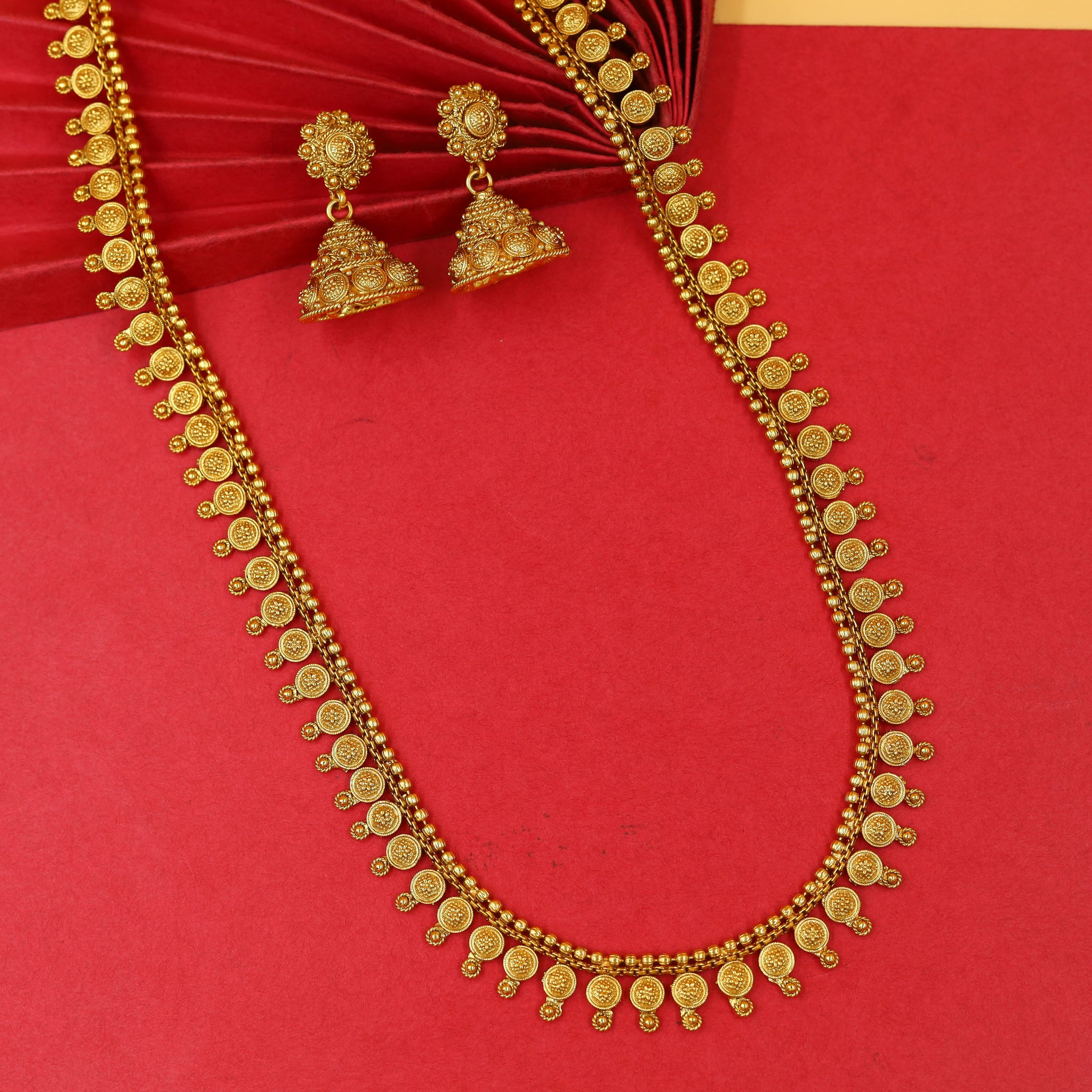 Long Neck Gold Look Necklace Set 17838-33
