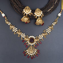 Antique Gold Plated Round Neck Temple Necklace Set 10058-28