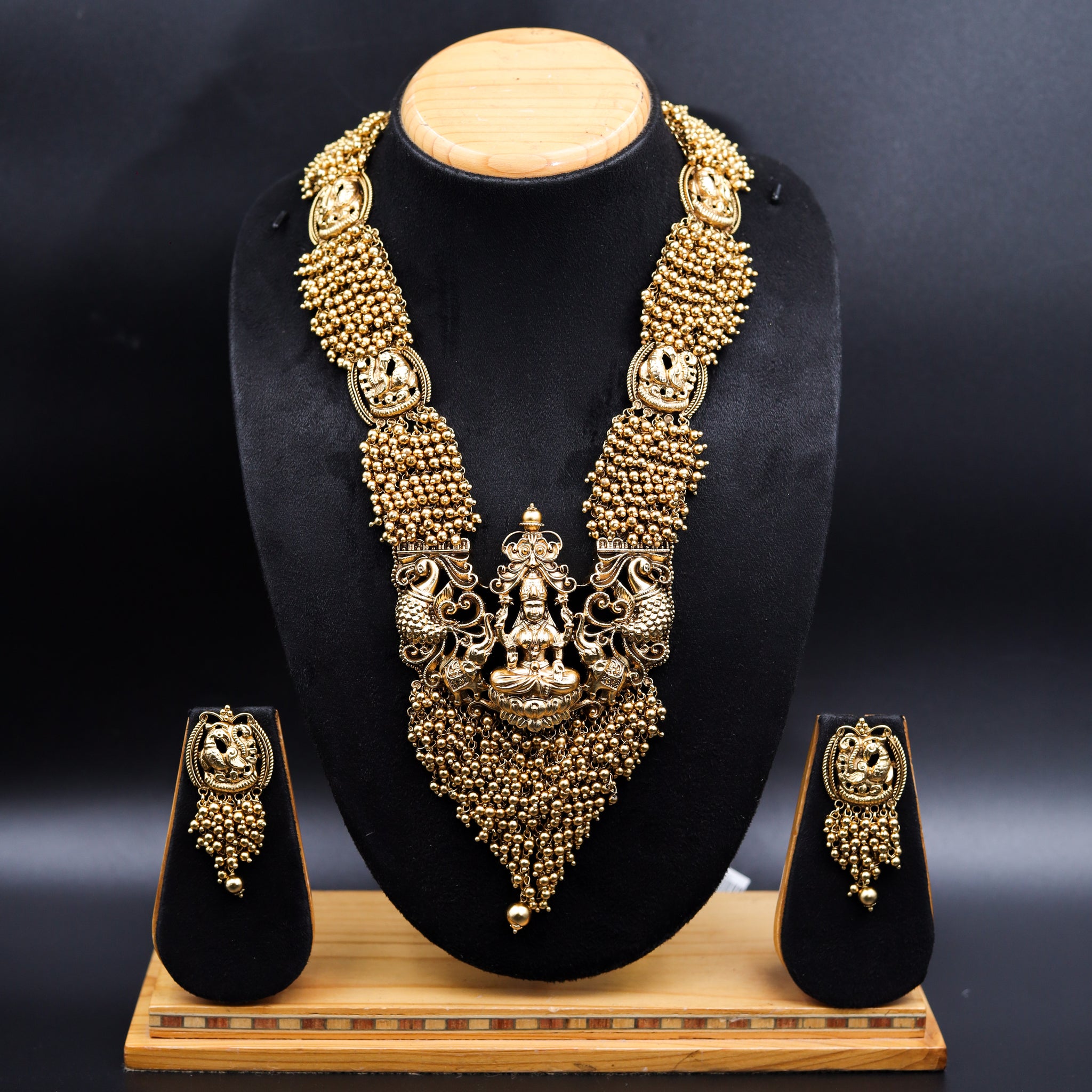 Antique Gold Plated Long Neck Temple Necklace Set 10060-28