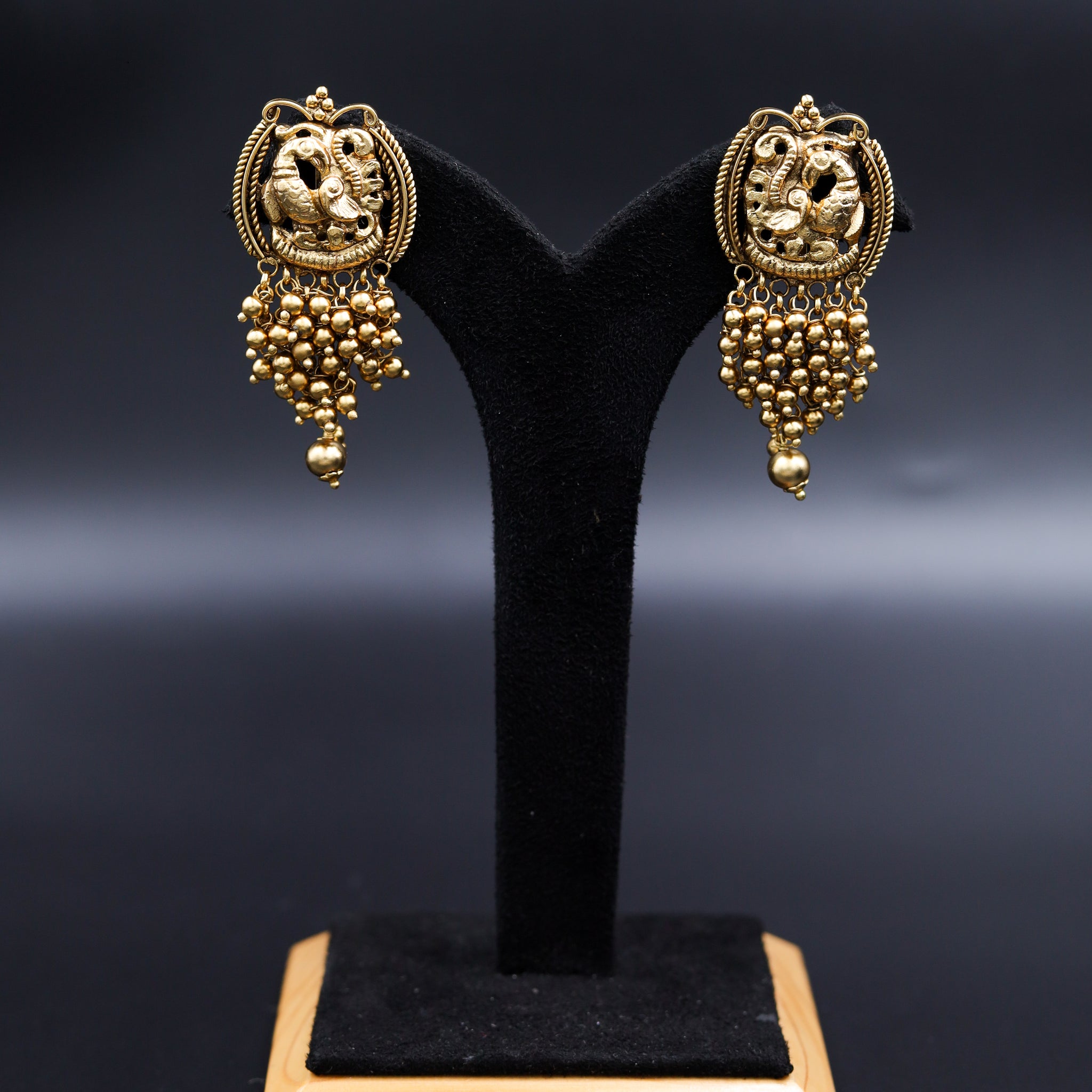 Antique Gold Plated Long Neck Temple Necklace Set 10060-28