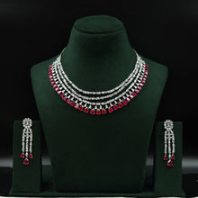 Round Neck Layered Zircon/AD Necklace Set 11908-69