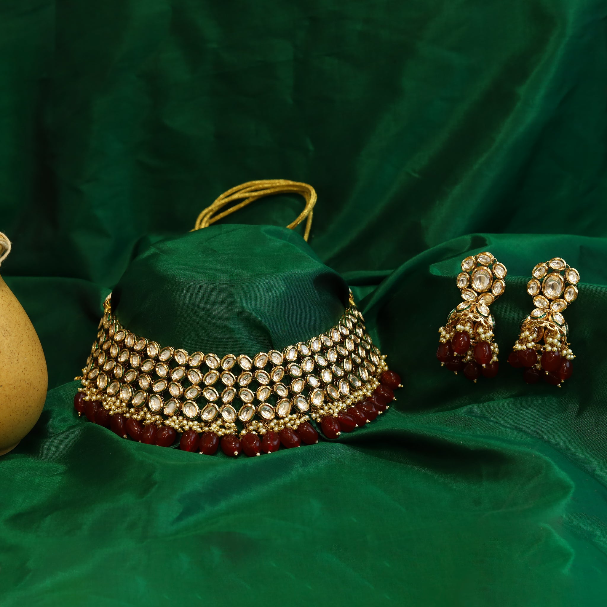 Ruby Kundan Choker Set with matching Jhumki