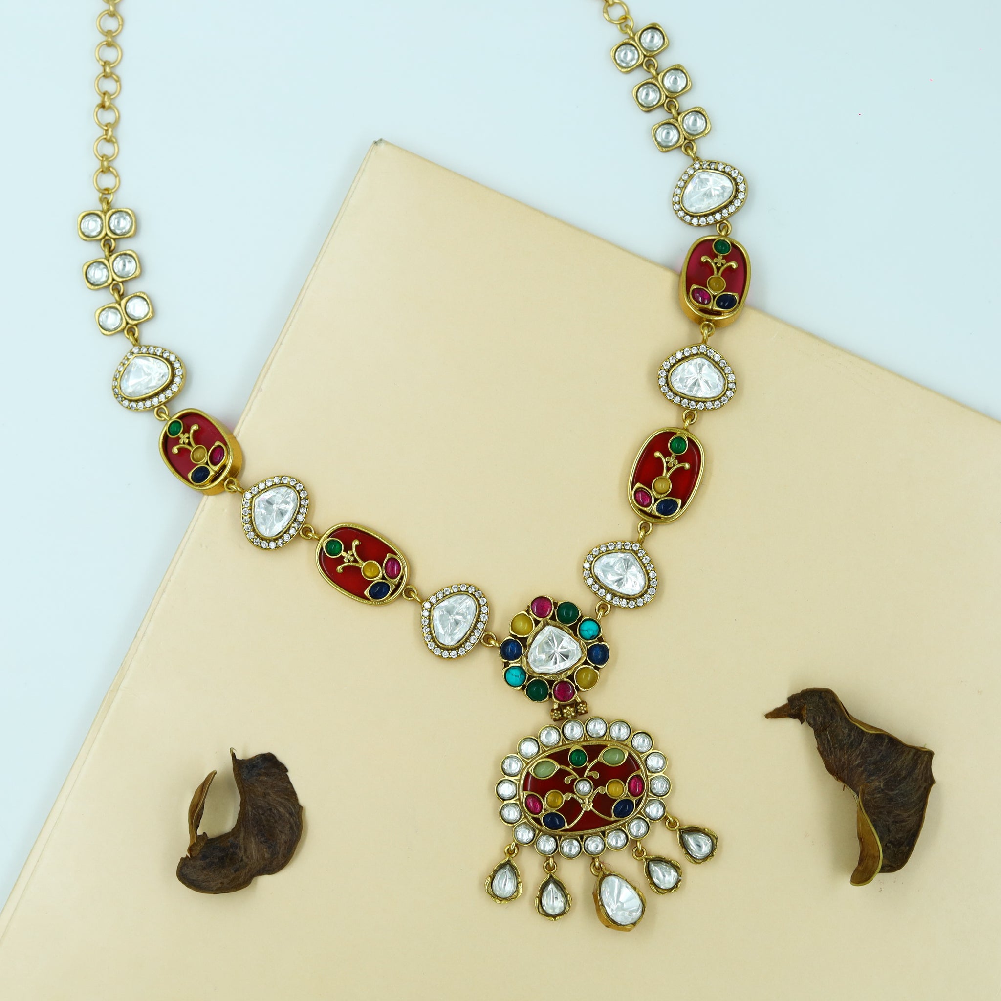 Sabyasachi Inspired Moissanite Round Neck Kundan Necklace Set 13567-87