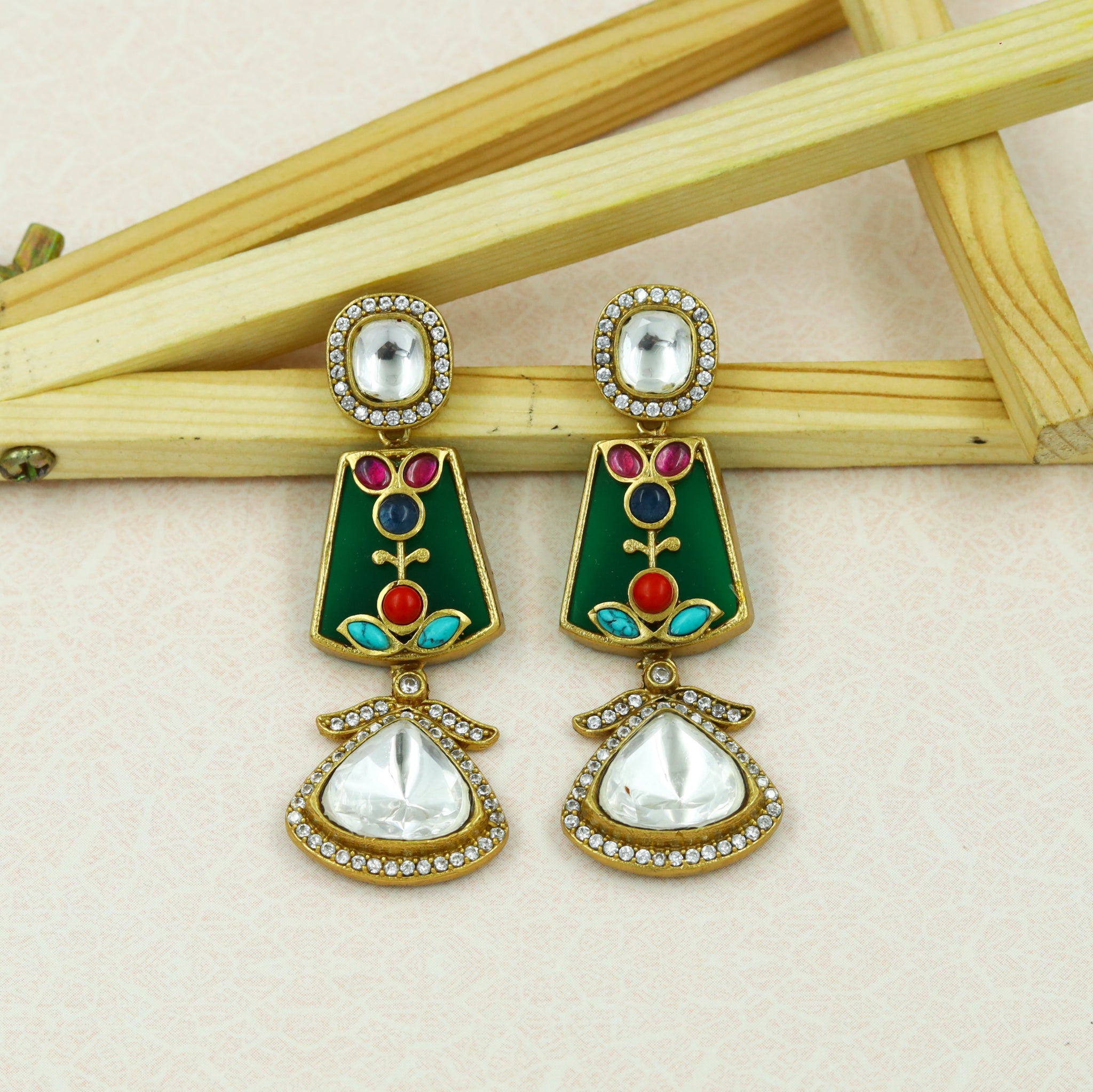 Sabyasachi Inspired Moissanite Danglers Kundan Earring 13574-87