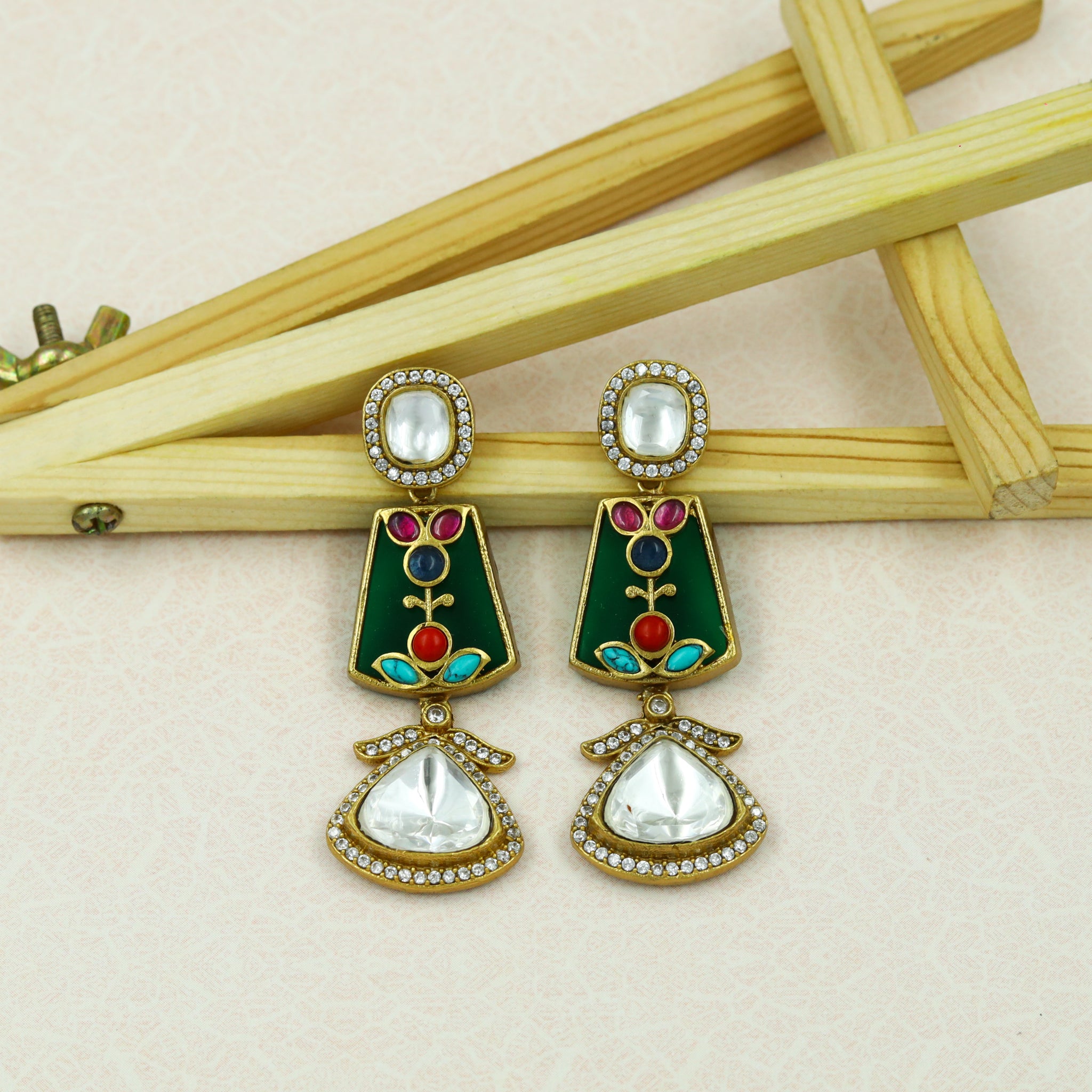 Sabyasachi Inspired Moissanite Danglers Kundan Earring 13574-87