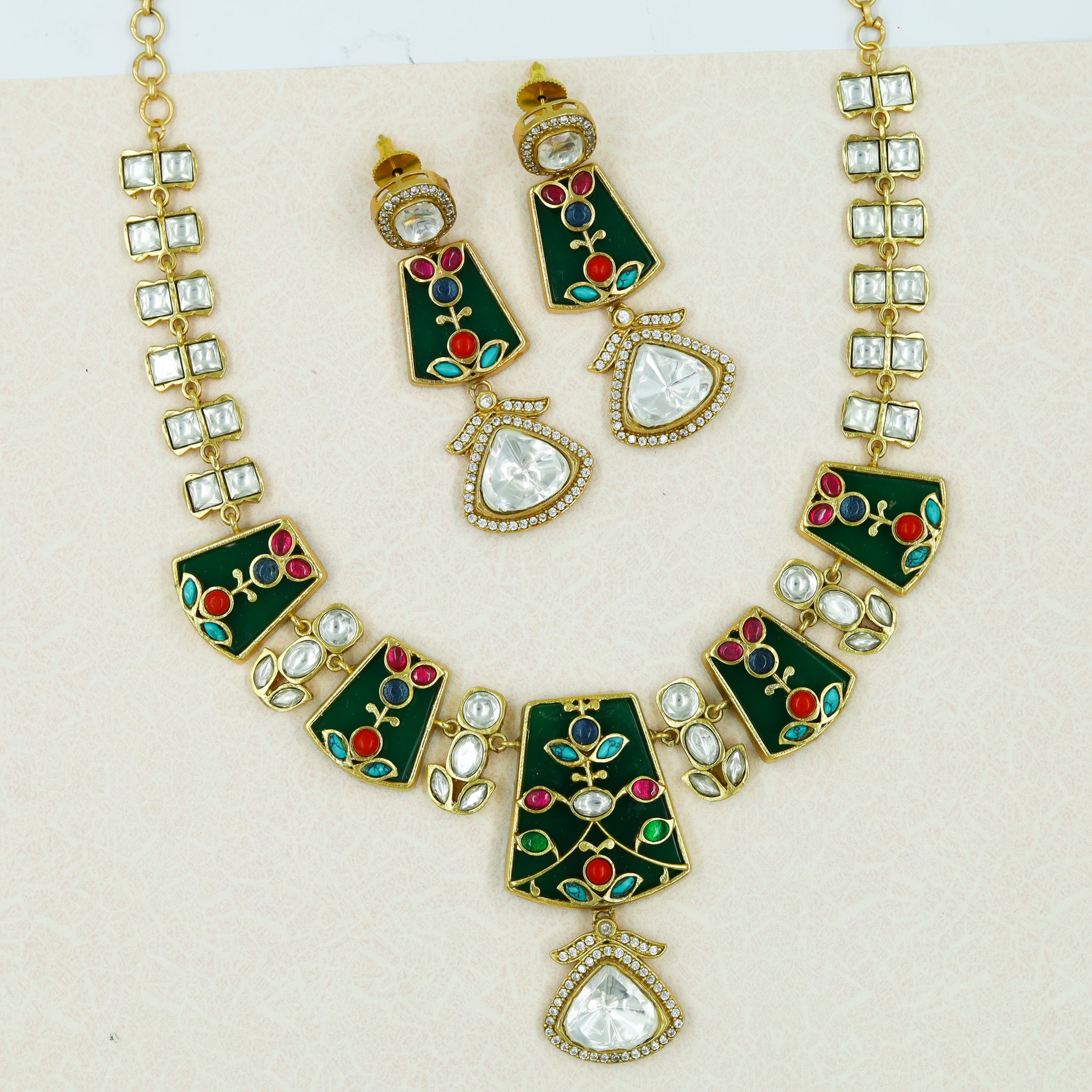 Sabyasachi Inspired Moissanite Round Neck Kundan Necklace Set 13570-87