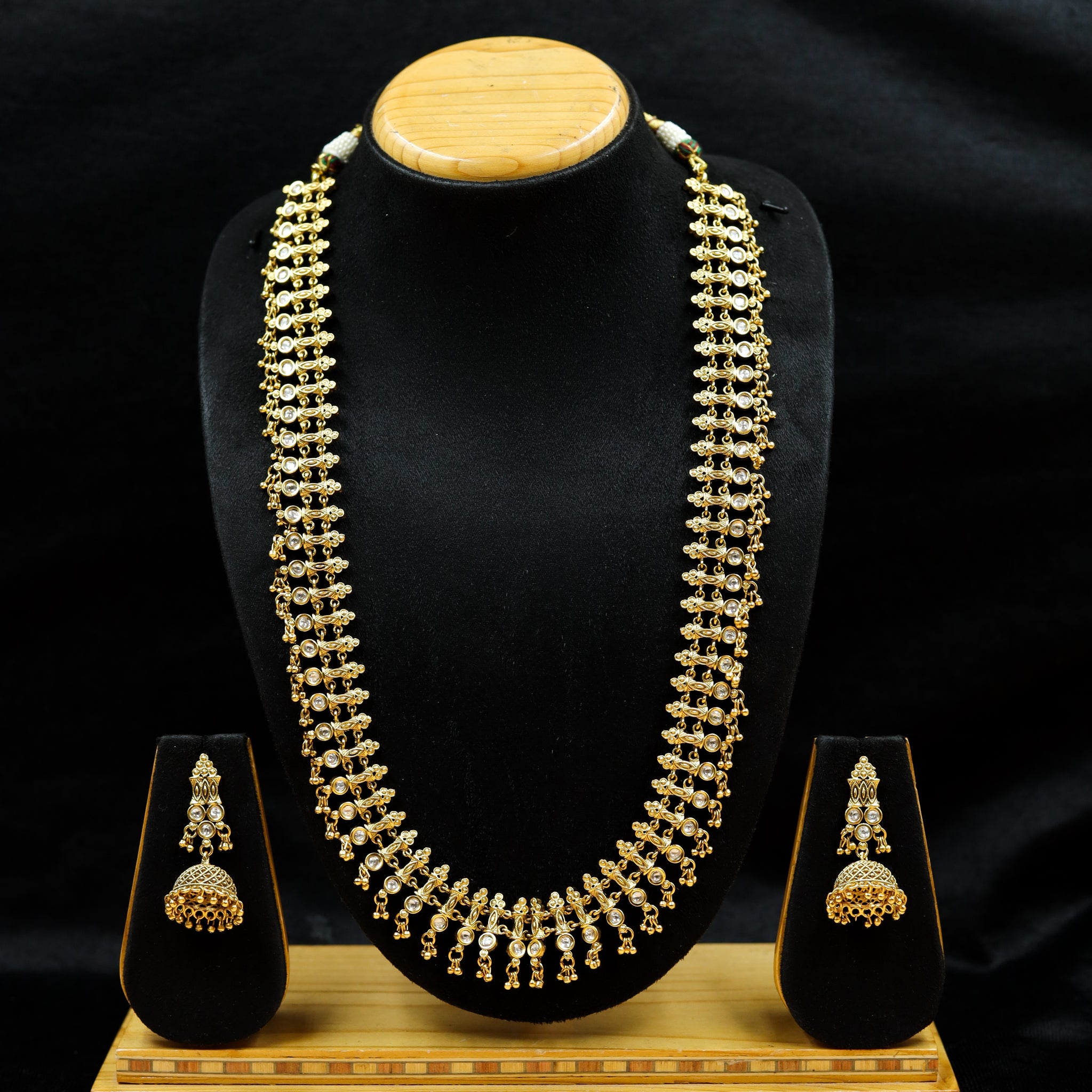 Antique Gold Plated Long Neck Necklace Set 9984-28