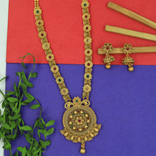 Ruby Green Antique Gold Finish Long Necklace Set 16978-4126