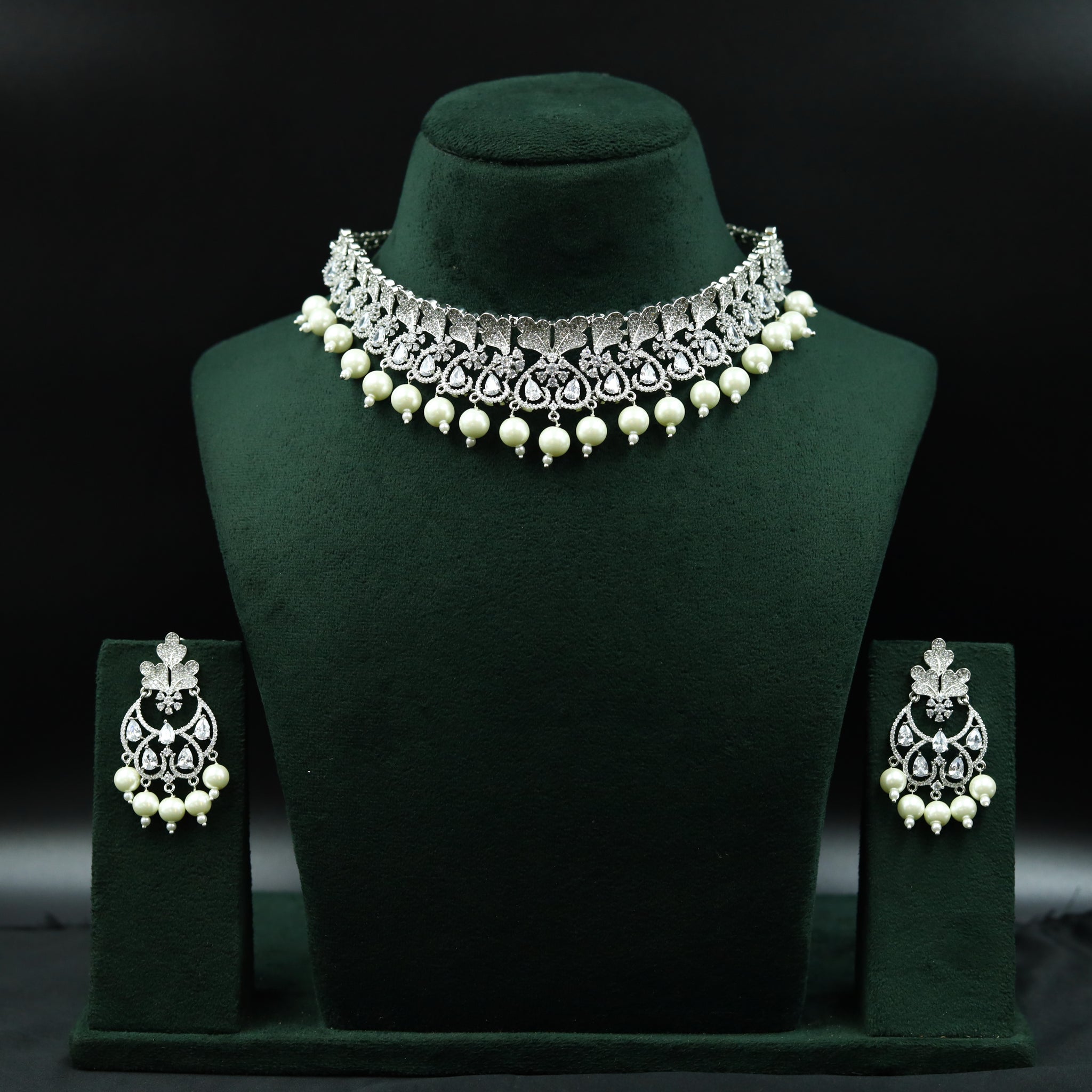 Stylish Silver Finish Zircon/AD Choker Set 16620-3767