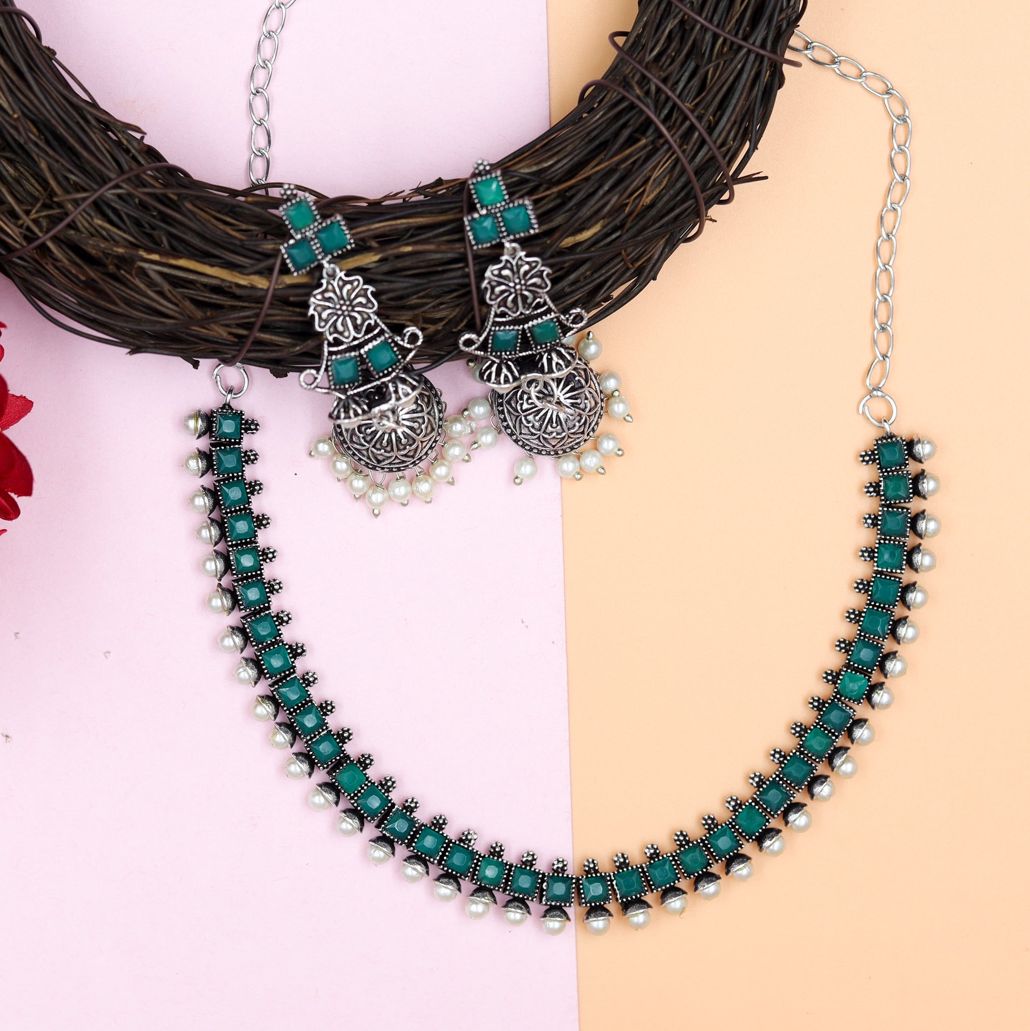 Round Neck Oxidized Necklace Set 11270-28