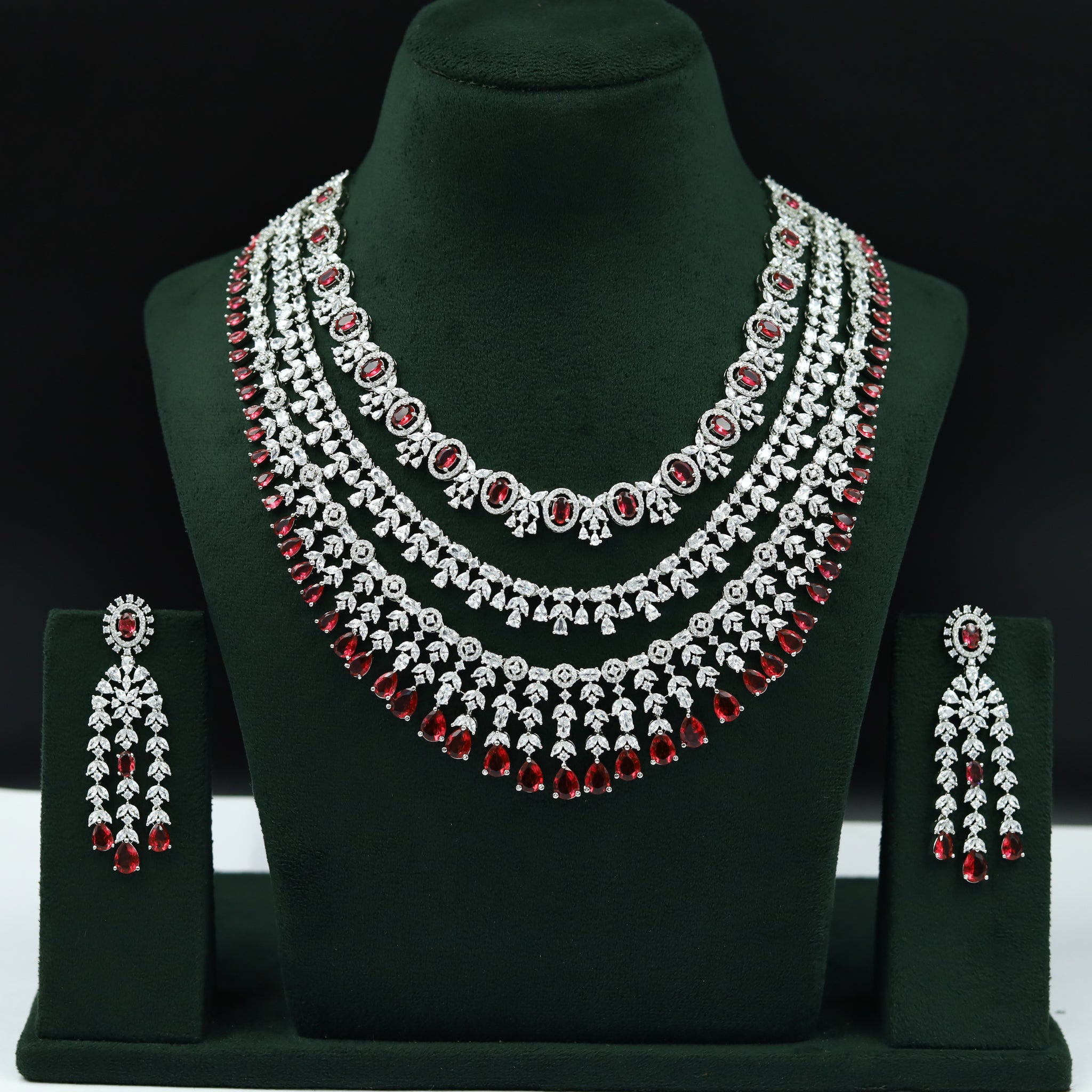 Round Neck Zircon/AD Necklace Set 12979-34